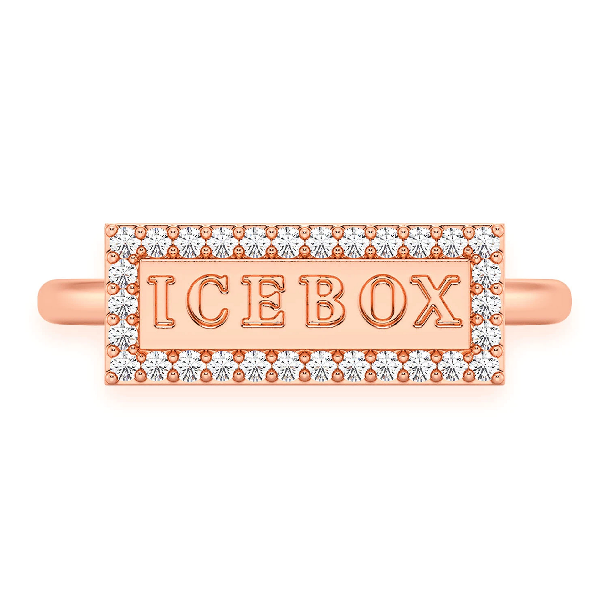 Icebox Logo Silhouette Diamond Ring in 14K rose gold, front view