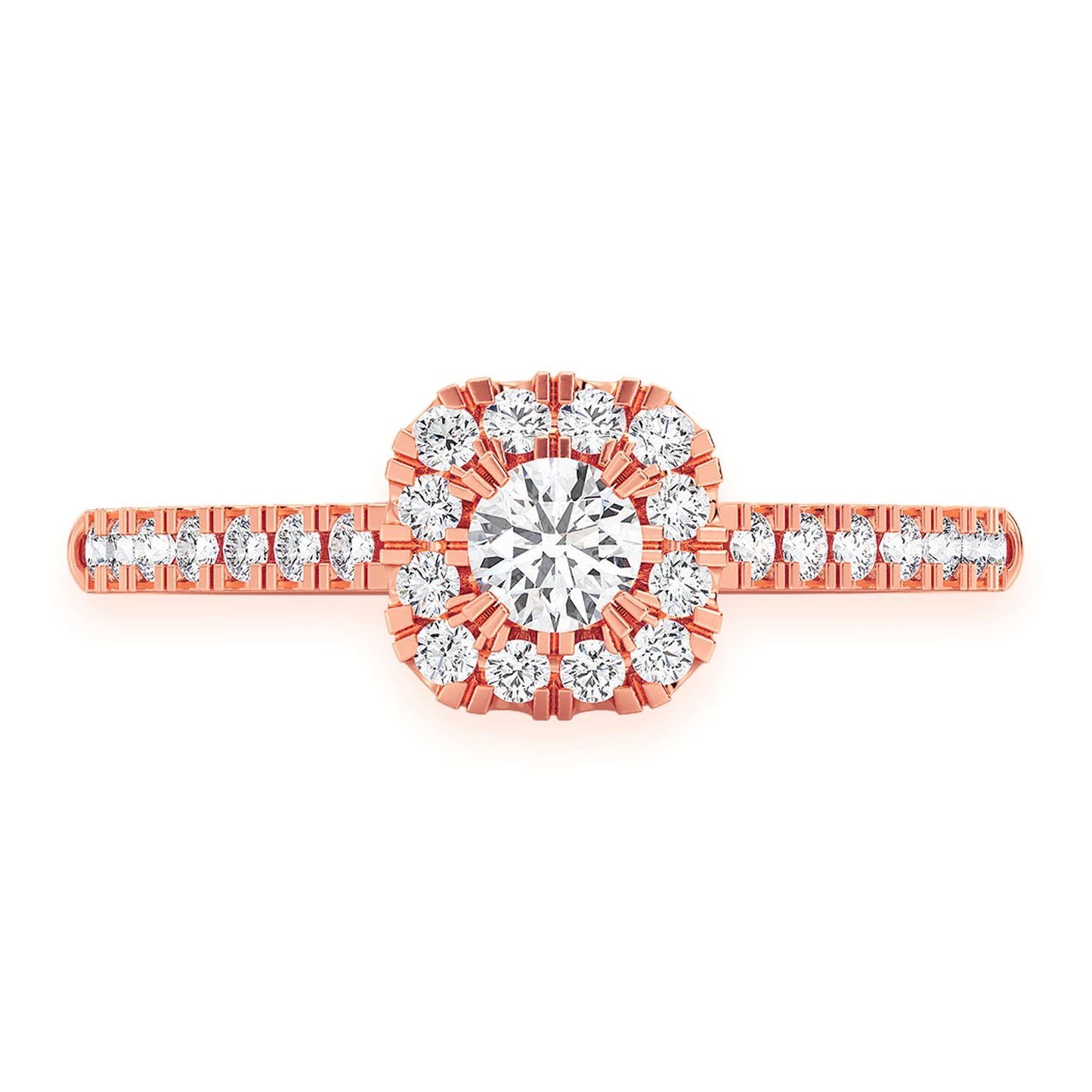 Single Band Layered Square Diamond Engagement Ring in 14K rose gold, front view