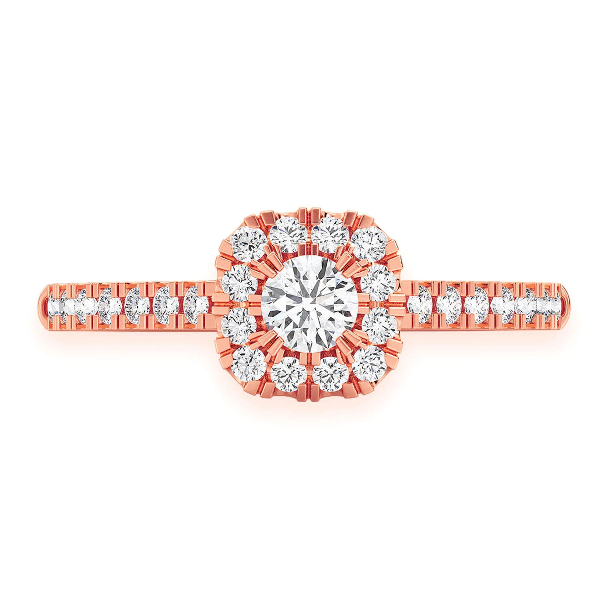Single Band Layered Square Diamond Engagement Ring in 14K rose gold, front view