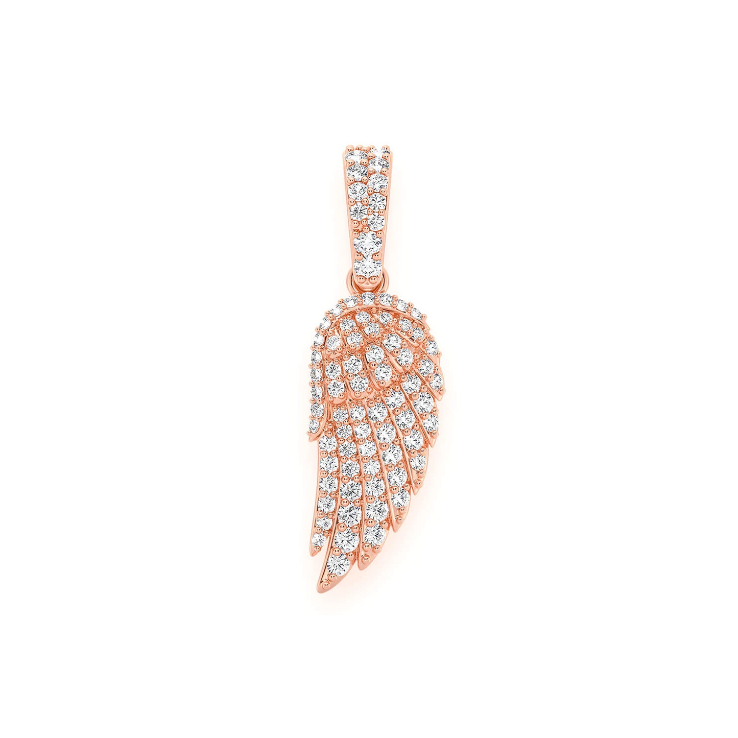 Angel Wing Feather Diamond Pendant in 14K rose gold, Signature | 0.45ctw, front view