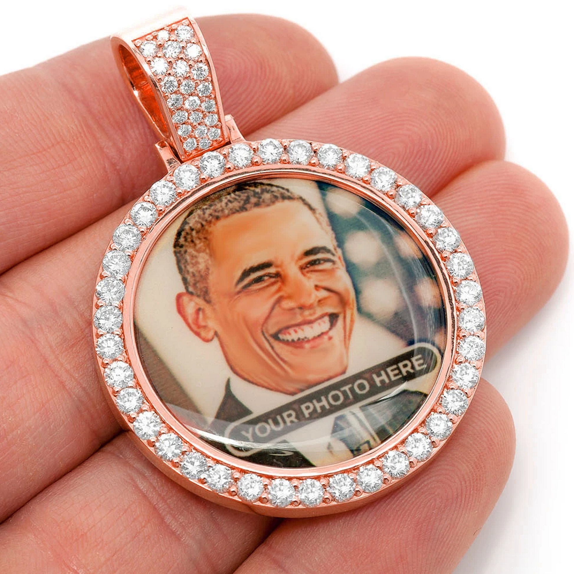Picture Memory Diamond Pendant in 14K rose gold, 3.50ctw, angled view