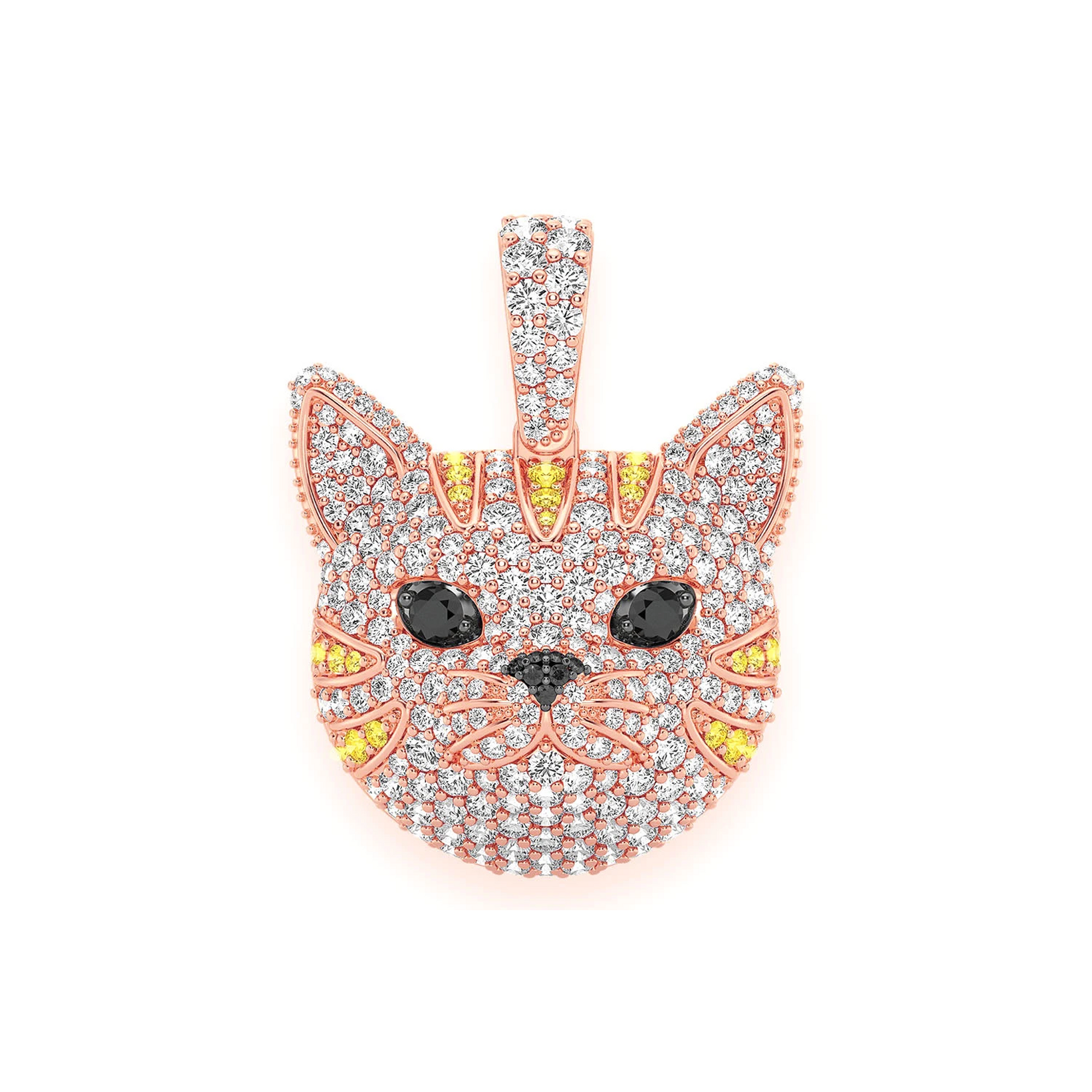 Cat Face Diamond Pendant in 14K rose gold, front view