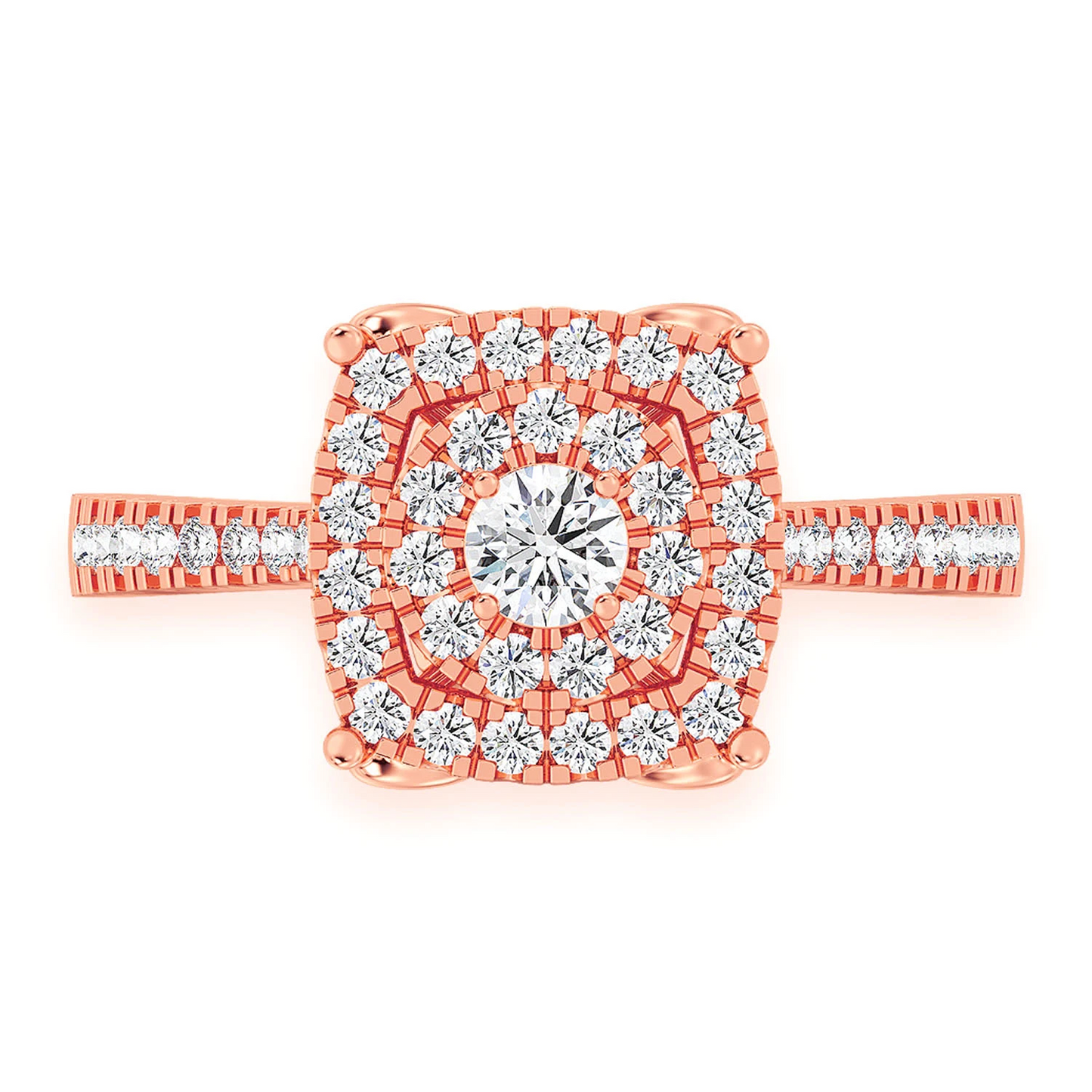 Square & Round Diamond Engagement Ring in 14K rose gold, front view