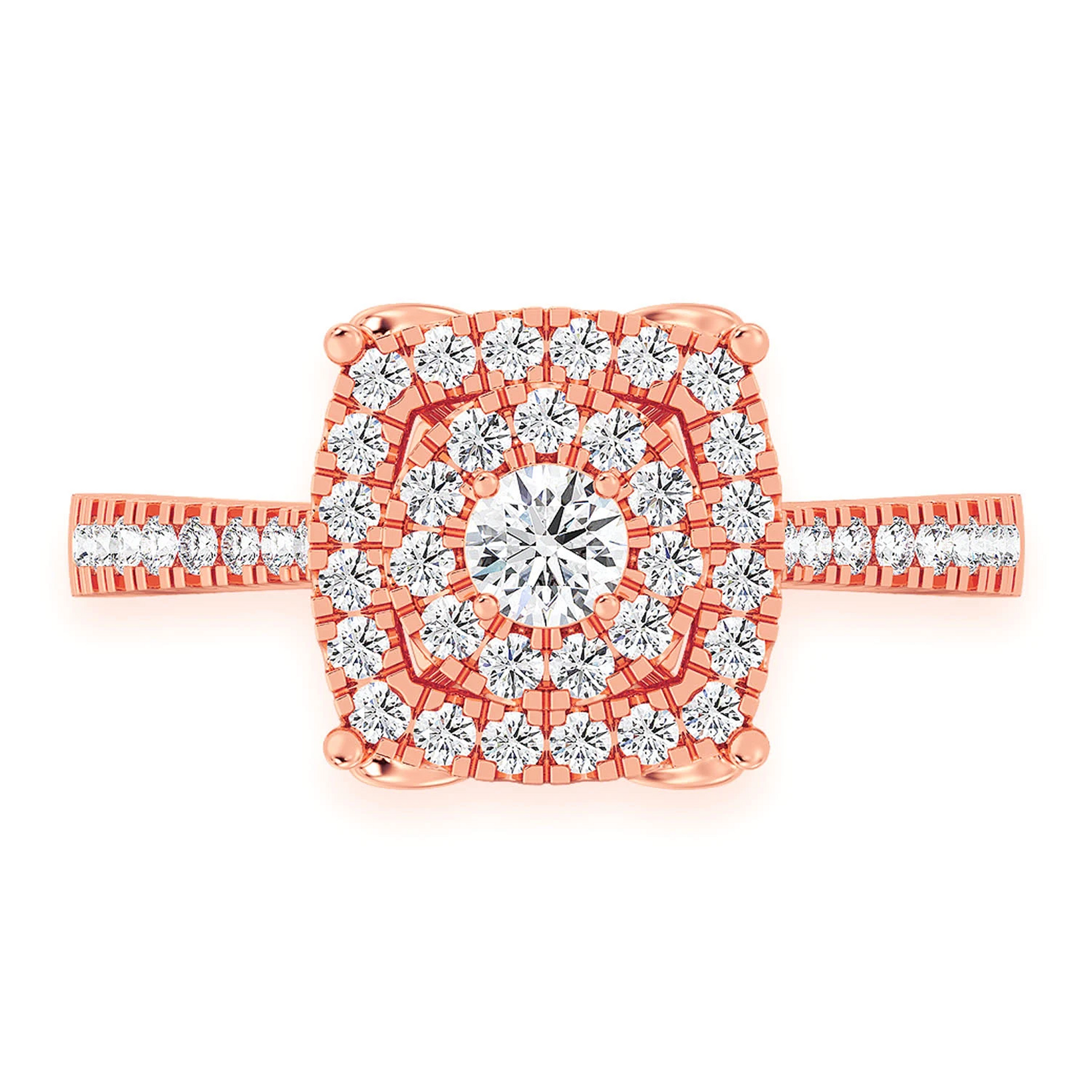 Square & Round Diamond Engagement Ring in 14K rose gold, front view