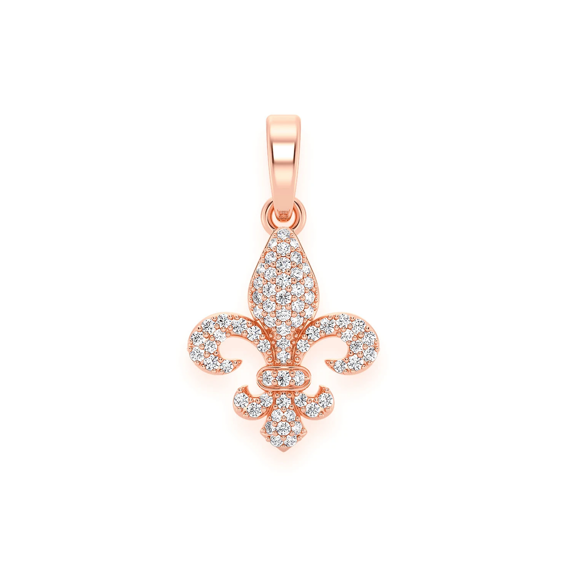 Fleur-De-Lis Diamond Pendant in 14K rose gold, front view