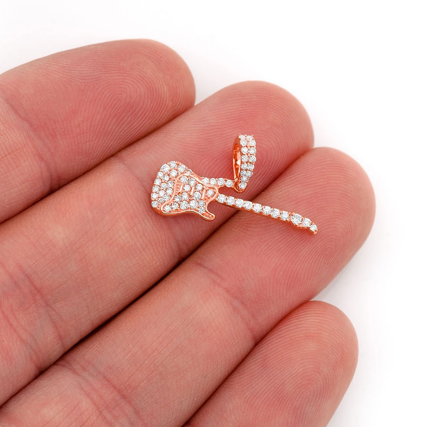 Electric Guitar Diamond Pendant in 14K rose gold, angled view