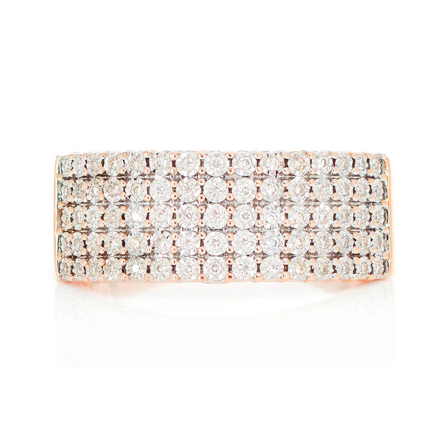 Five Row Miracle Diamond Ring in 14K rose gold, front view