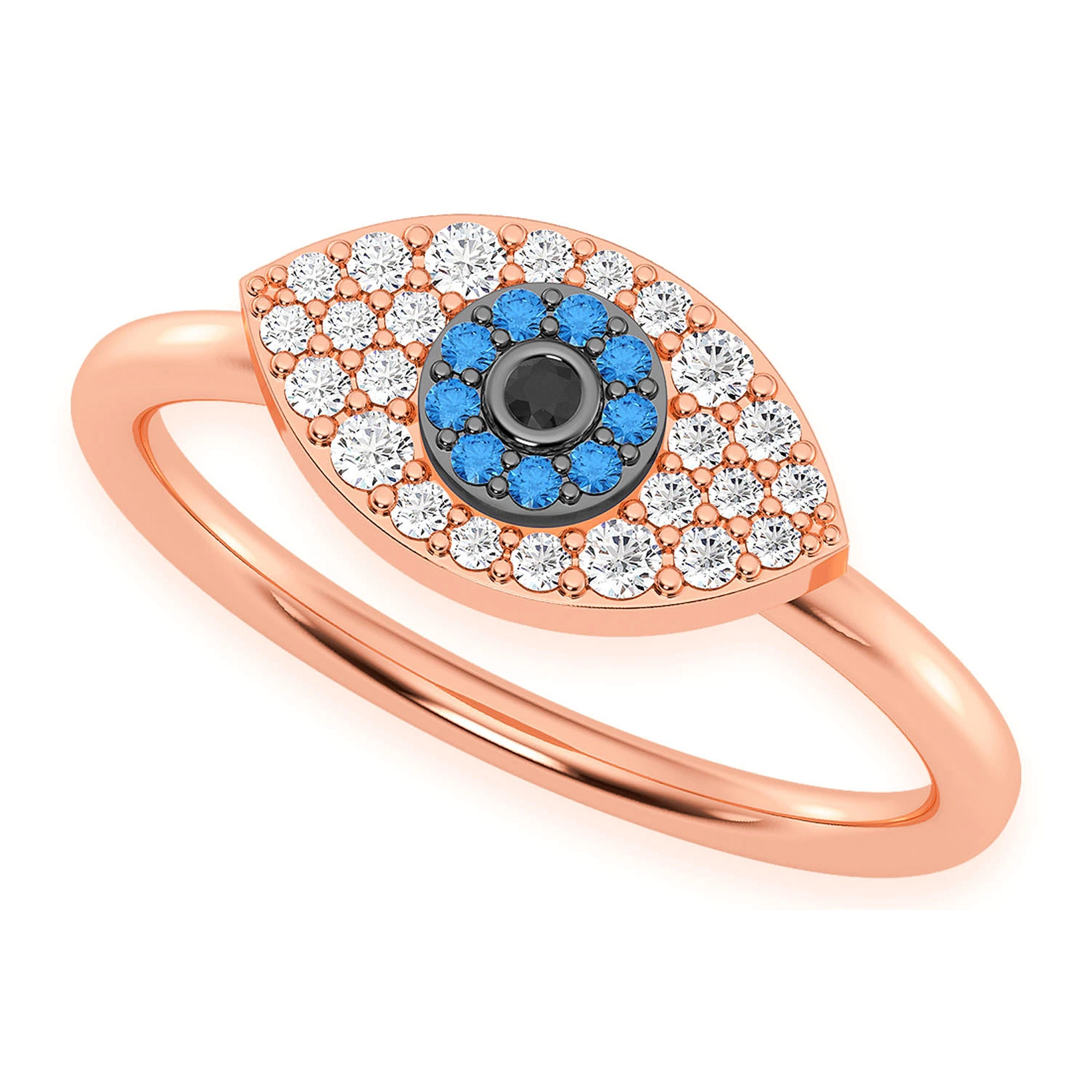 Evil Eye Diamond Ring in 14K rose gold, angled view