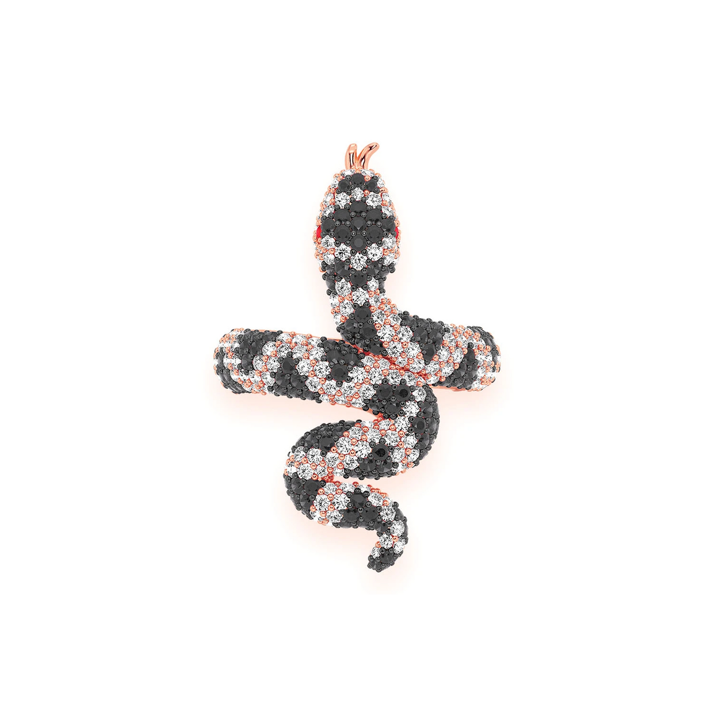 Snake Diamond Ring in 14K rose gold, Black Diamond, front view