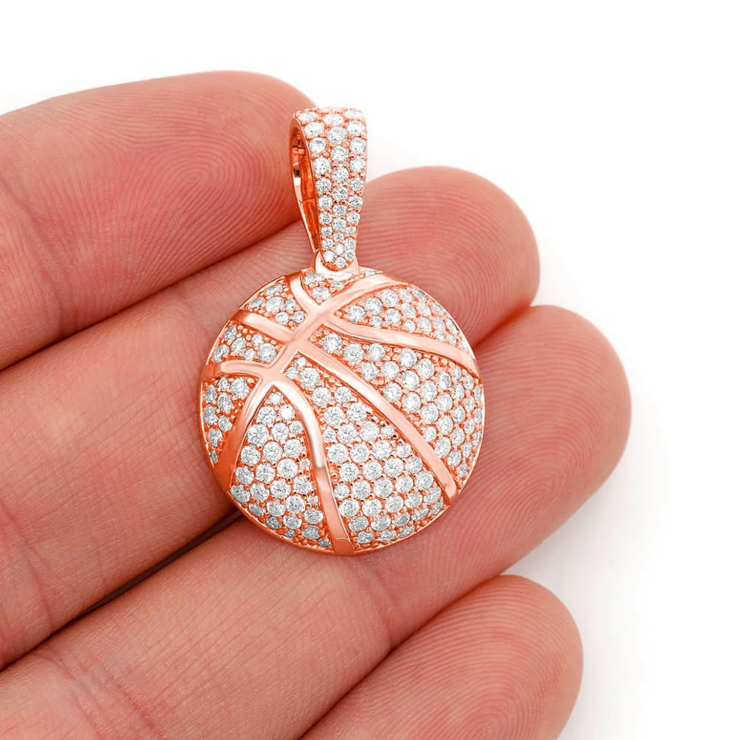 Basketball Diamond Pendant in 14K rose gold, Statement | 2.00ctw, angled view