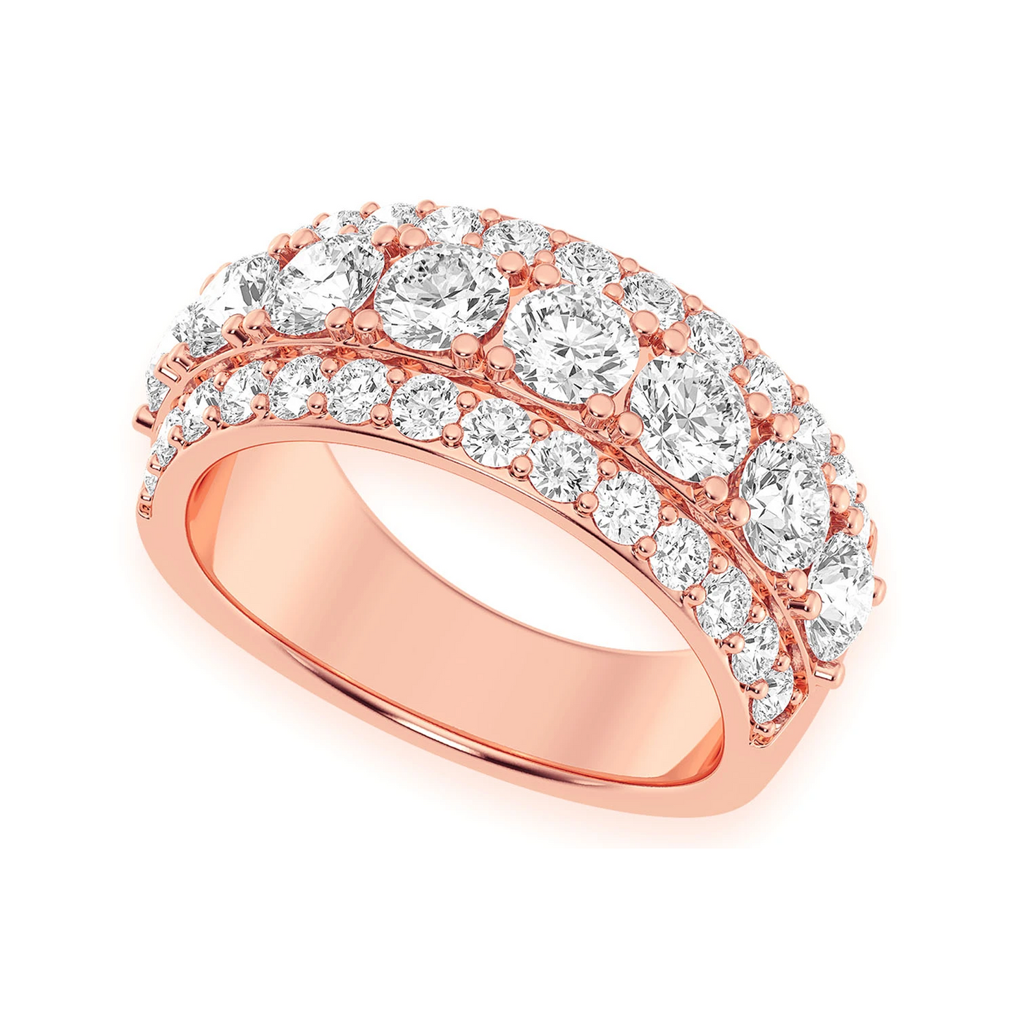 Three Row Diamond Band in 14K rose gold, detail view