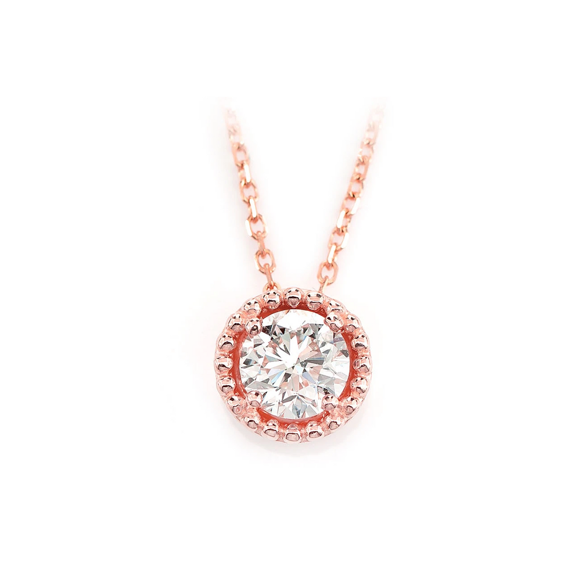 Beaded Halo Diamond Solitaire Necklace