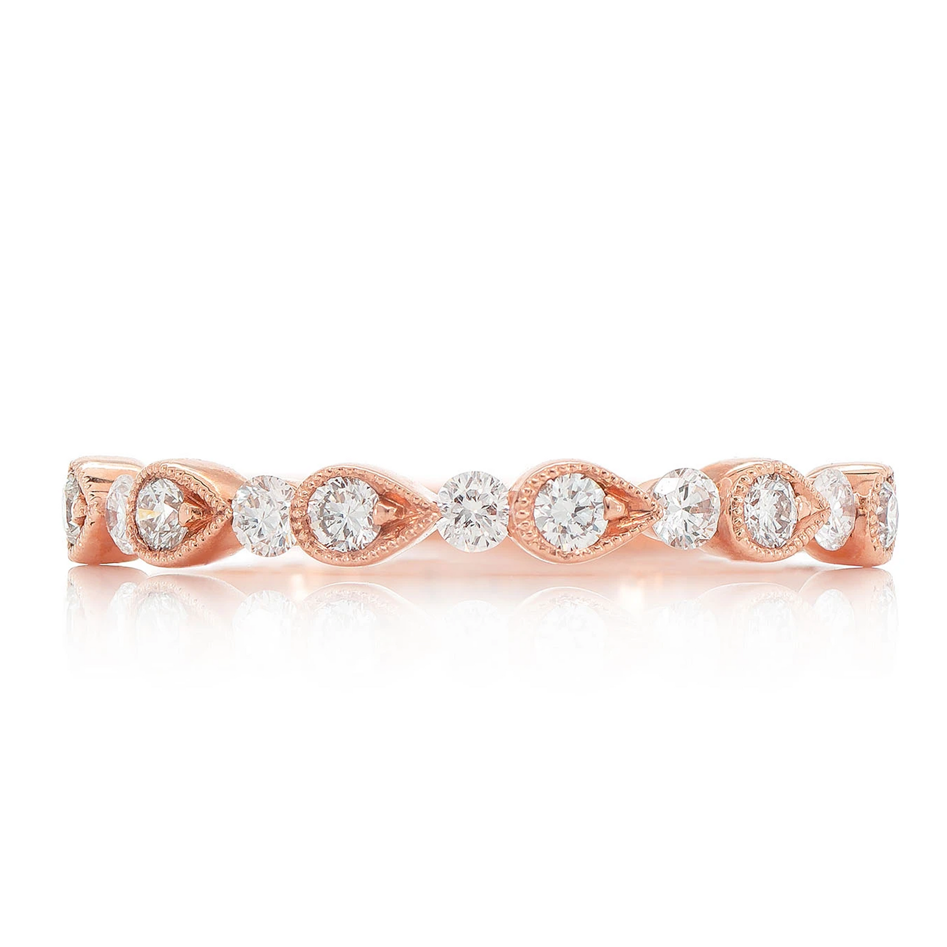 Round & Pear Bezel Stackable Diamond Ring in 14K rose gold, front view