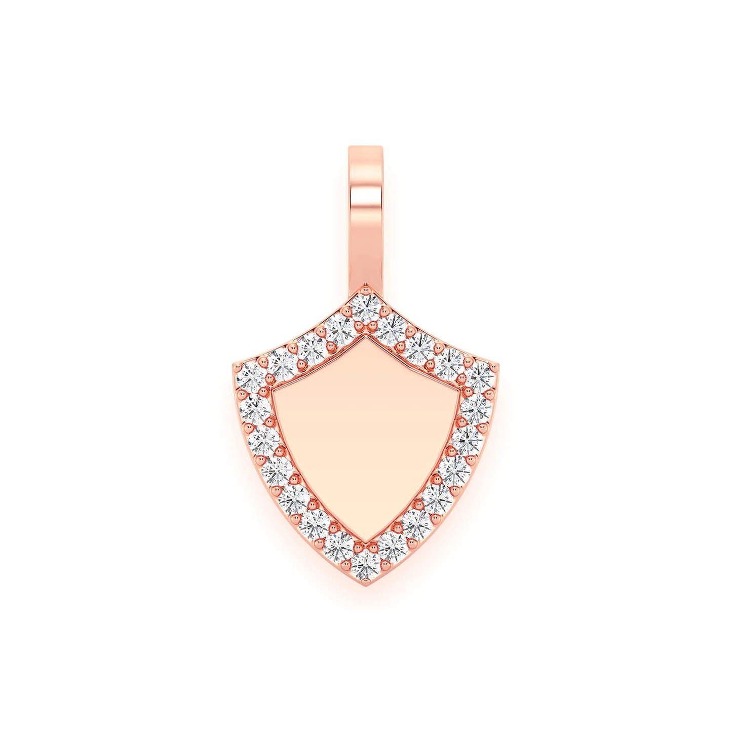Engravable Shield Diamond Pendant in 14K rose gold, front view