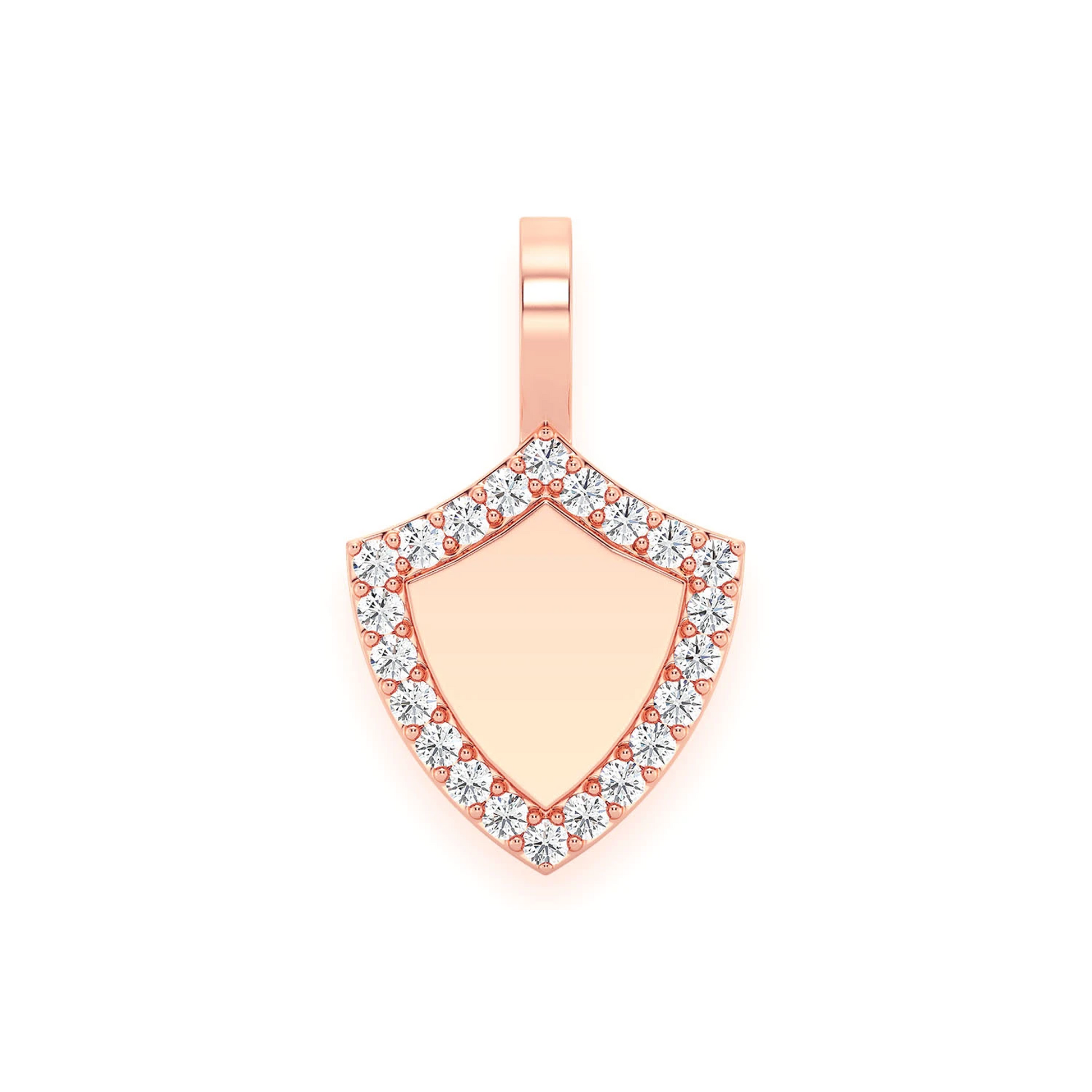 Engravable Shield Diamond Pendant in 14K rose gold, front view