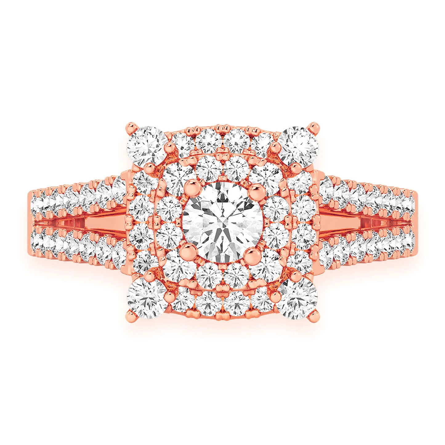 Classic Square & Round Diamond Ring in 14K rose gold, front view