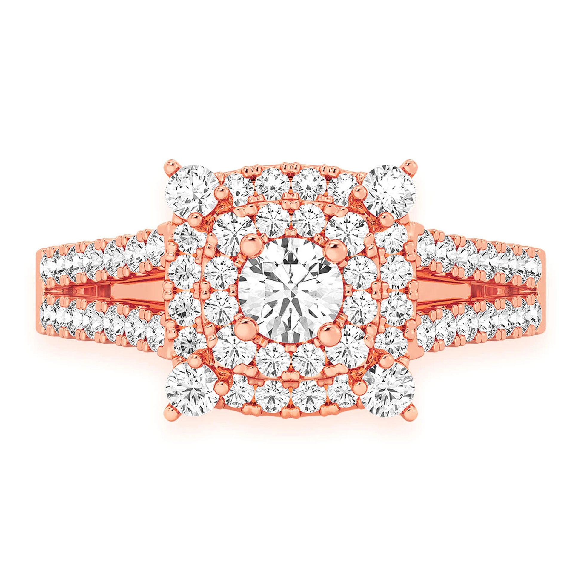 Classic Square & Round Diamond Ring in 14K rose gold, front view