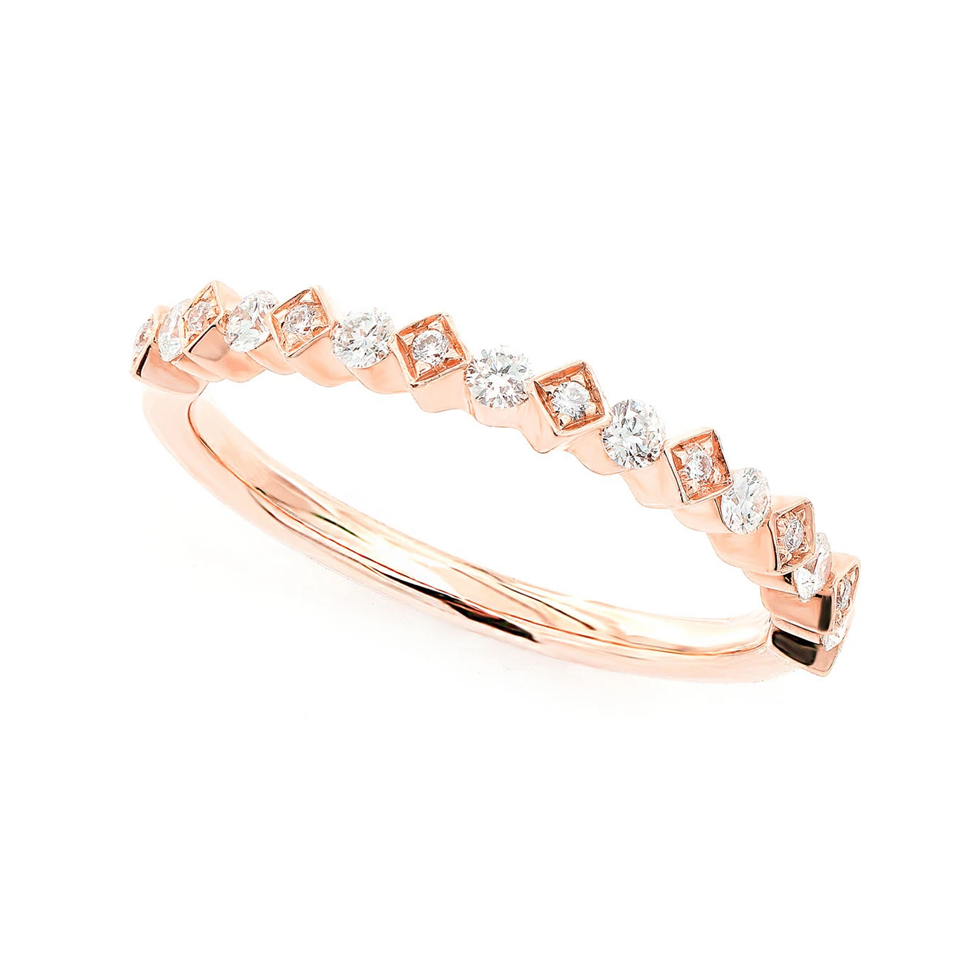 Stackable Wedding Band Ring in 14K rose gold, angled view