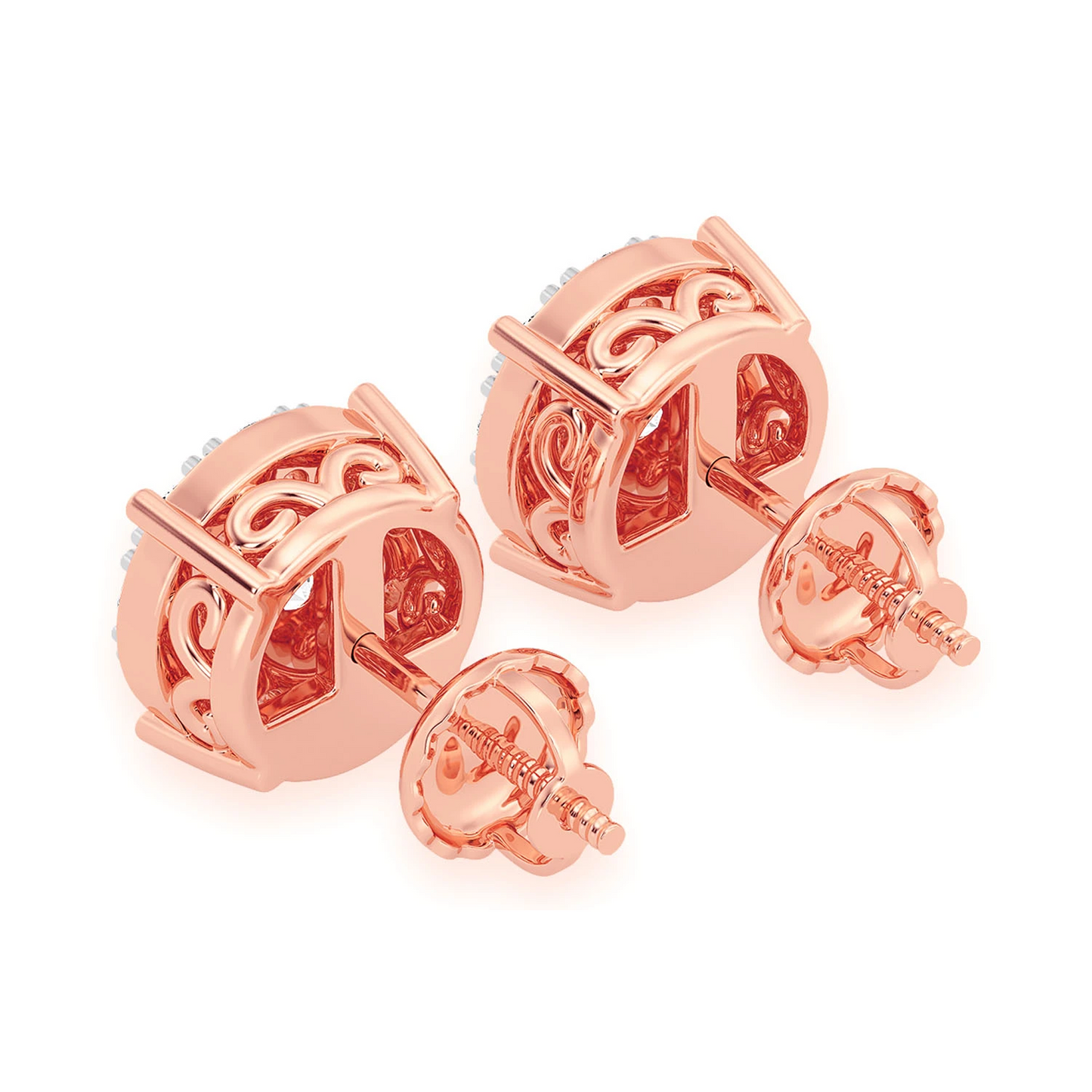 Mosaic Diamond Studs in 14K rose gold, 1.00ctw, detail view