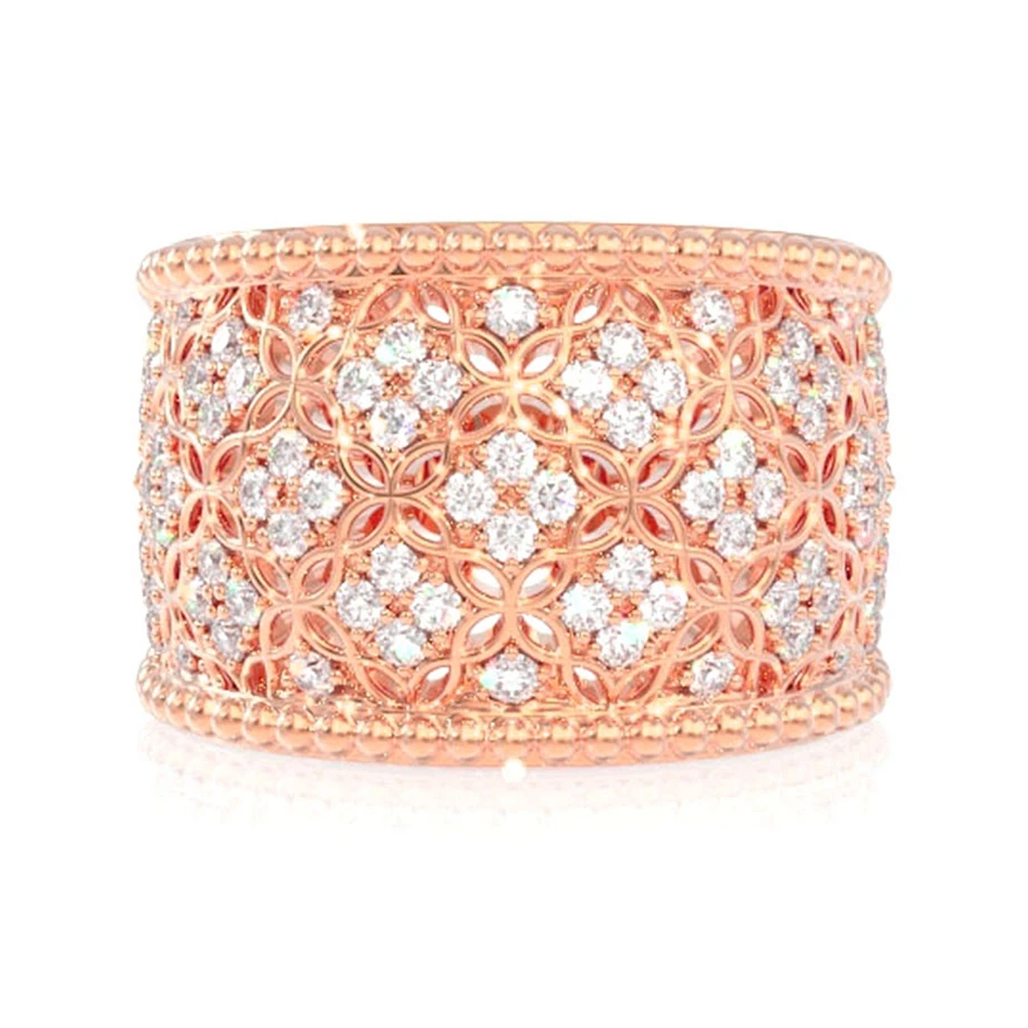 Wide Milgrain Diamond Ring in 14K rose gold, front view