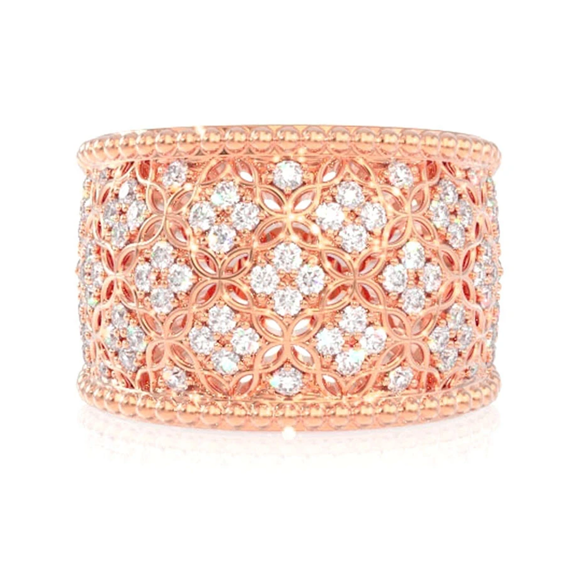 Wide Milgrain Diamond Ring in 14K rose gold, front view