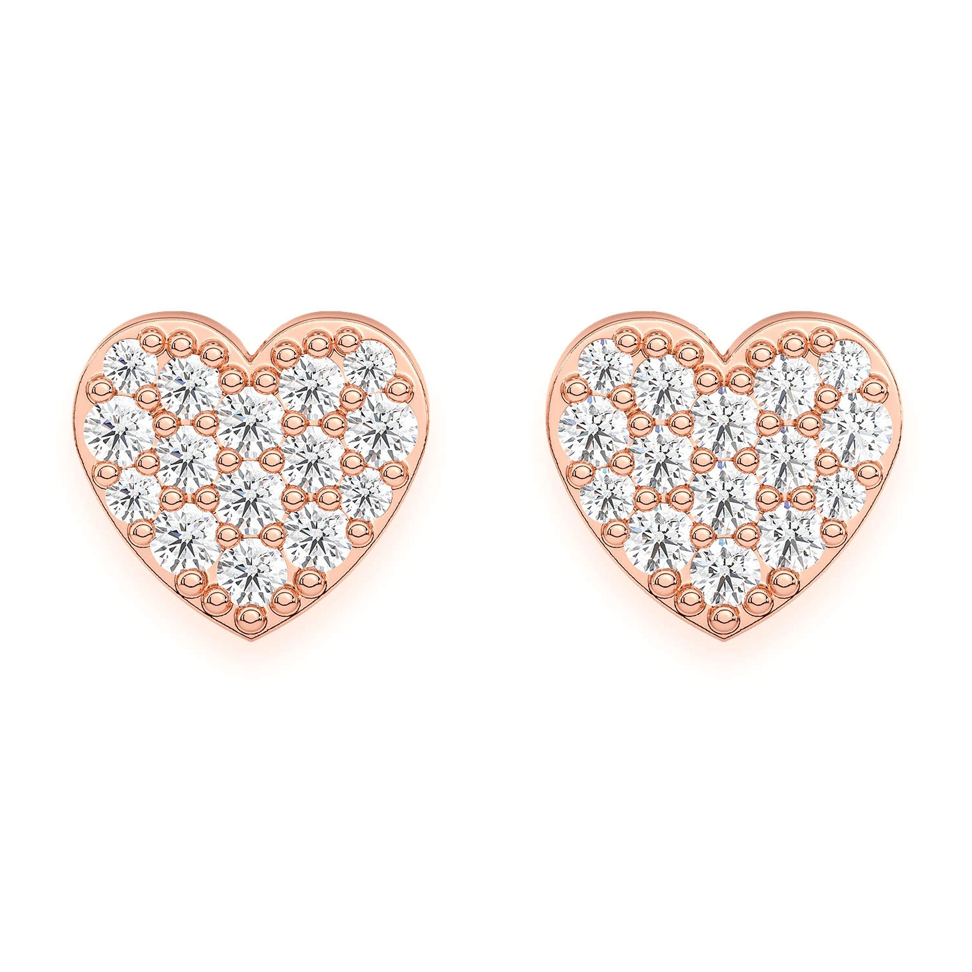 Heart Diamond Stud Earrings in 14K rose gold, front view