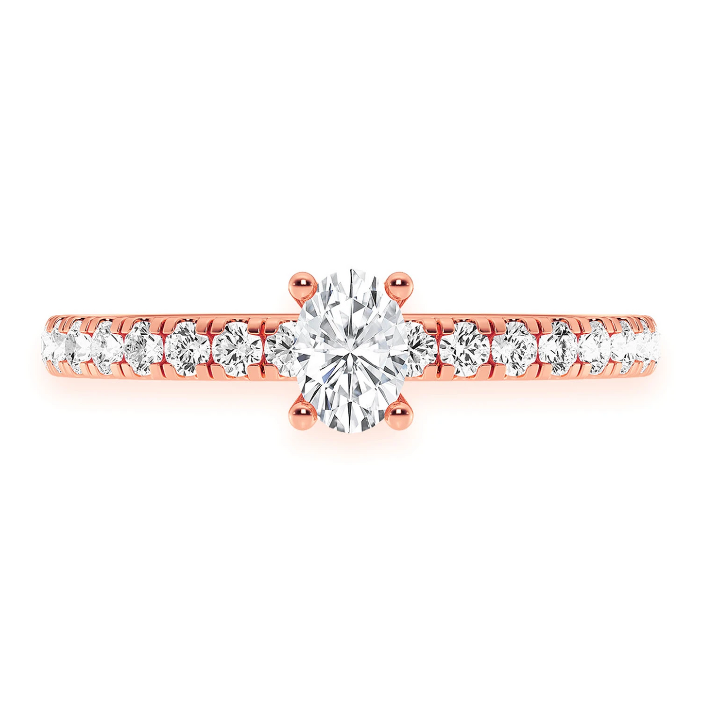 One Row Under Halo Diamond Ring in 14K rose gold, front view