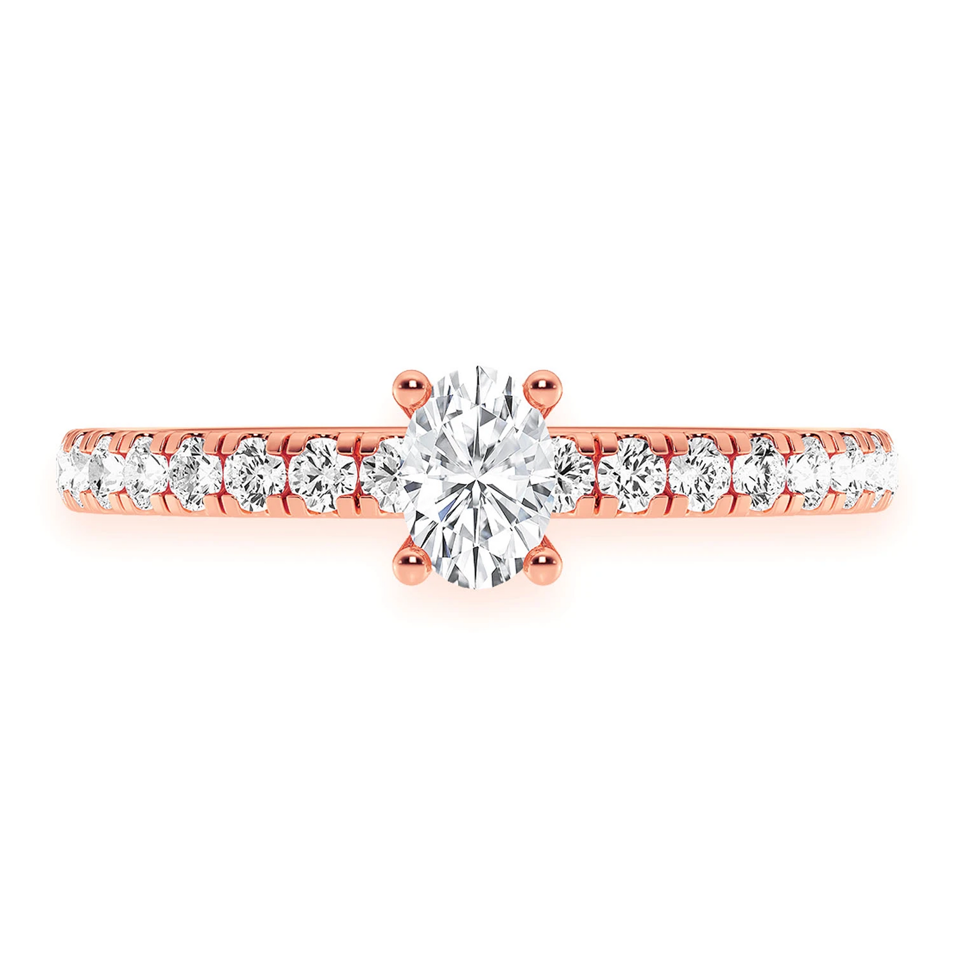 One Row Under Halo Diamond Ring in 14K rose gold, front view