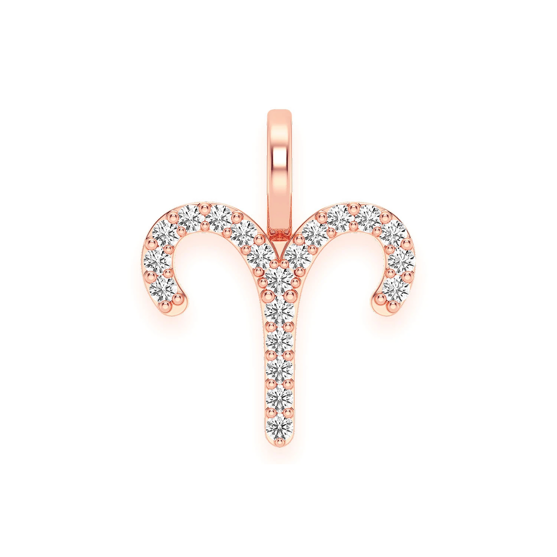Astrology Zodiac Diamond Pendant in 14K rose gold, Aries design, front view