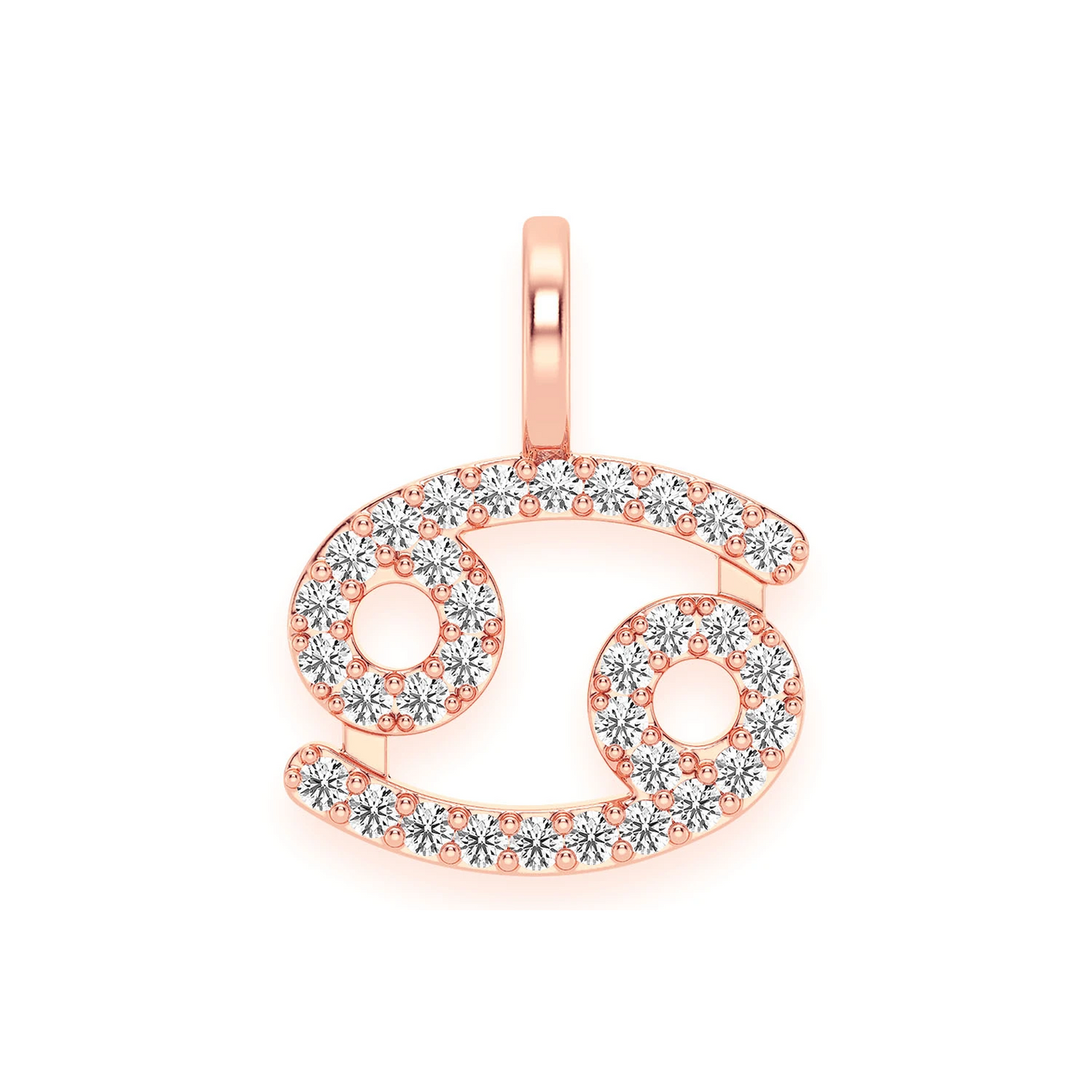 Astrology Zodiac Diamond Pendant in 14K rose gold, Cancer design, front view