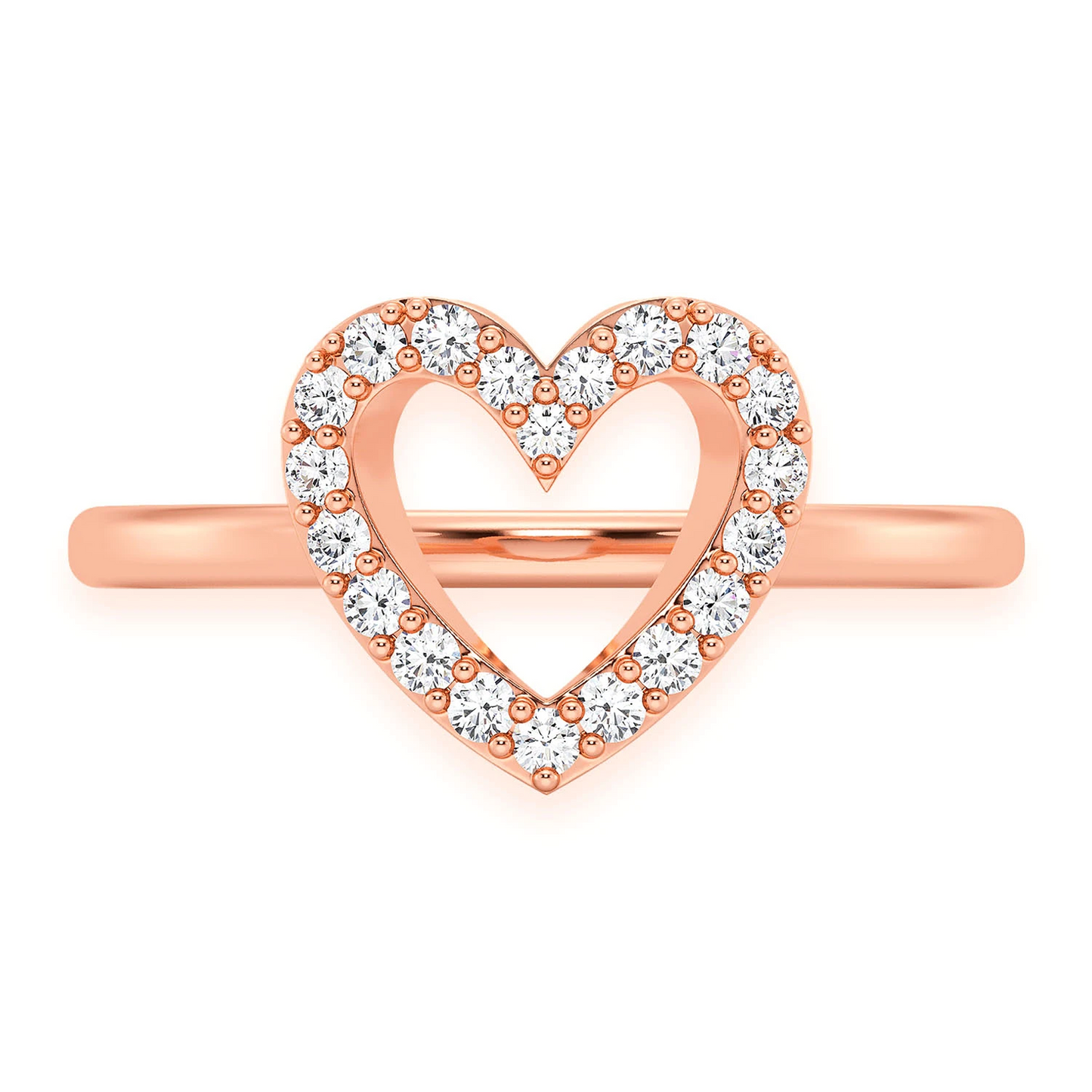 Open Heart Diamond Ring in 14K rose gold, front view