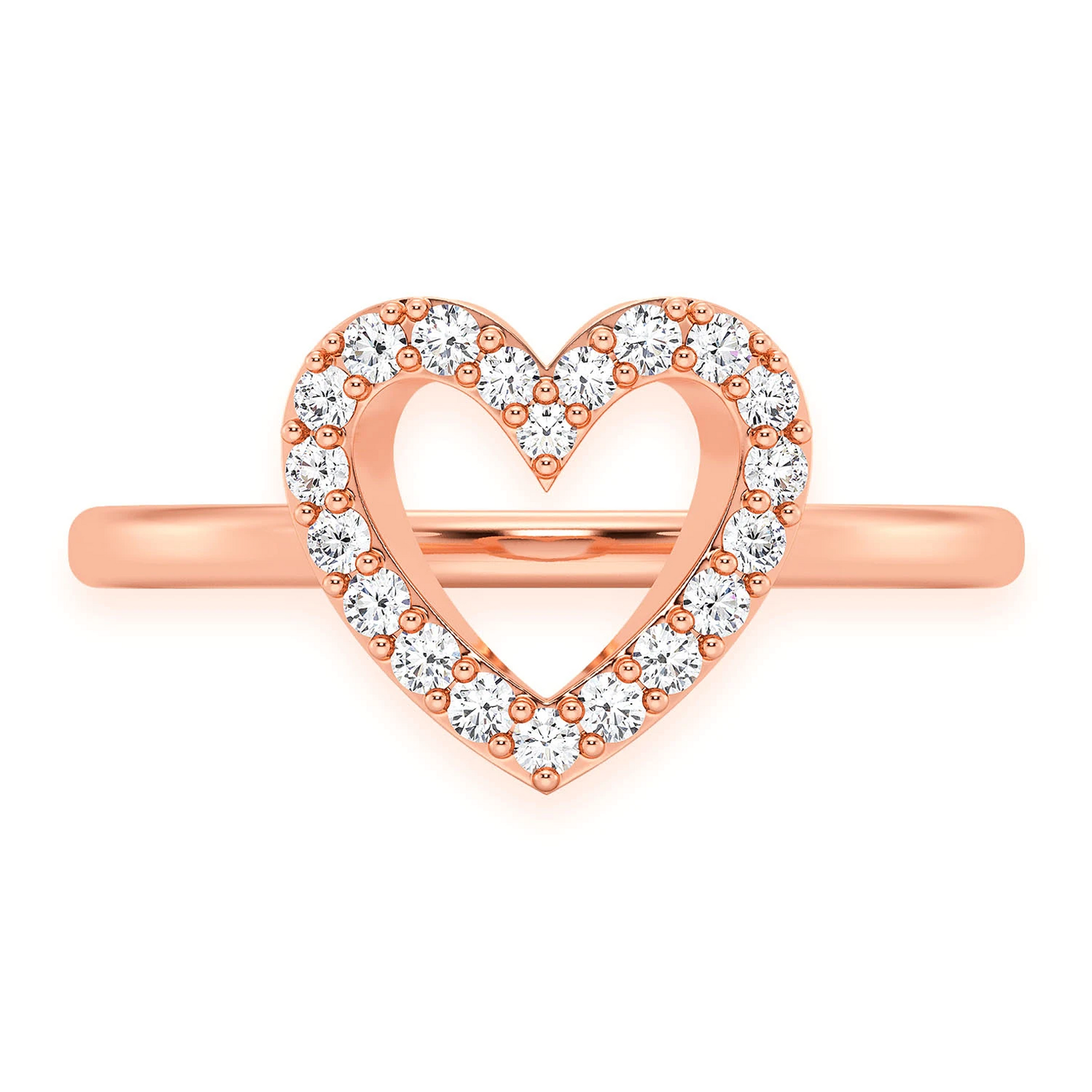 Open Heart Diamond Ring in 14K rose gold, front view