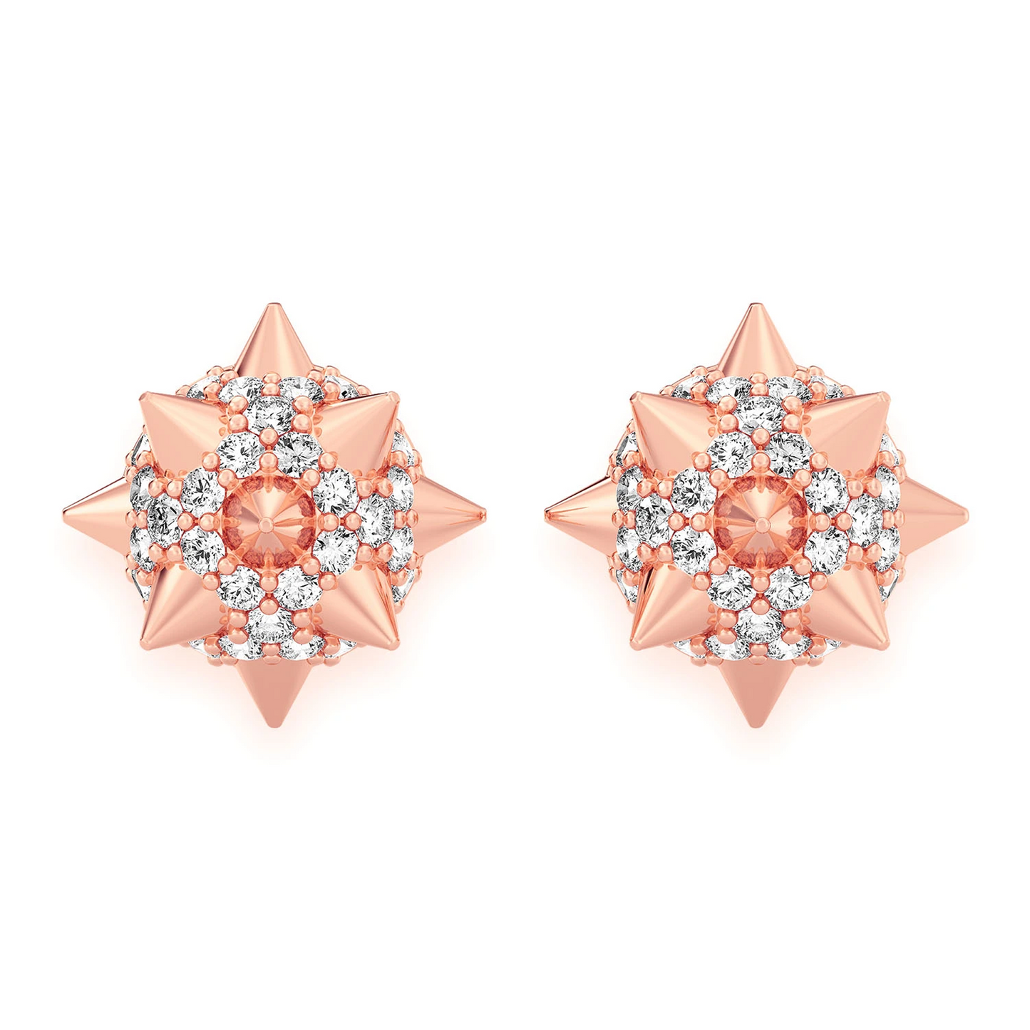 Spike Ball Diamond Stud Earrings in 14K rose gold, front view