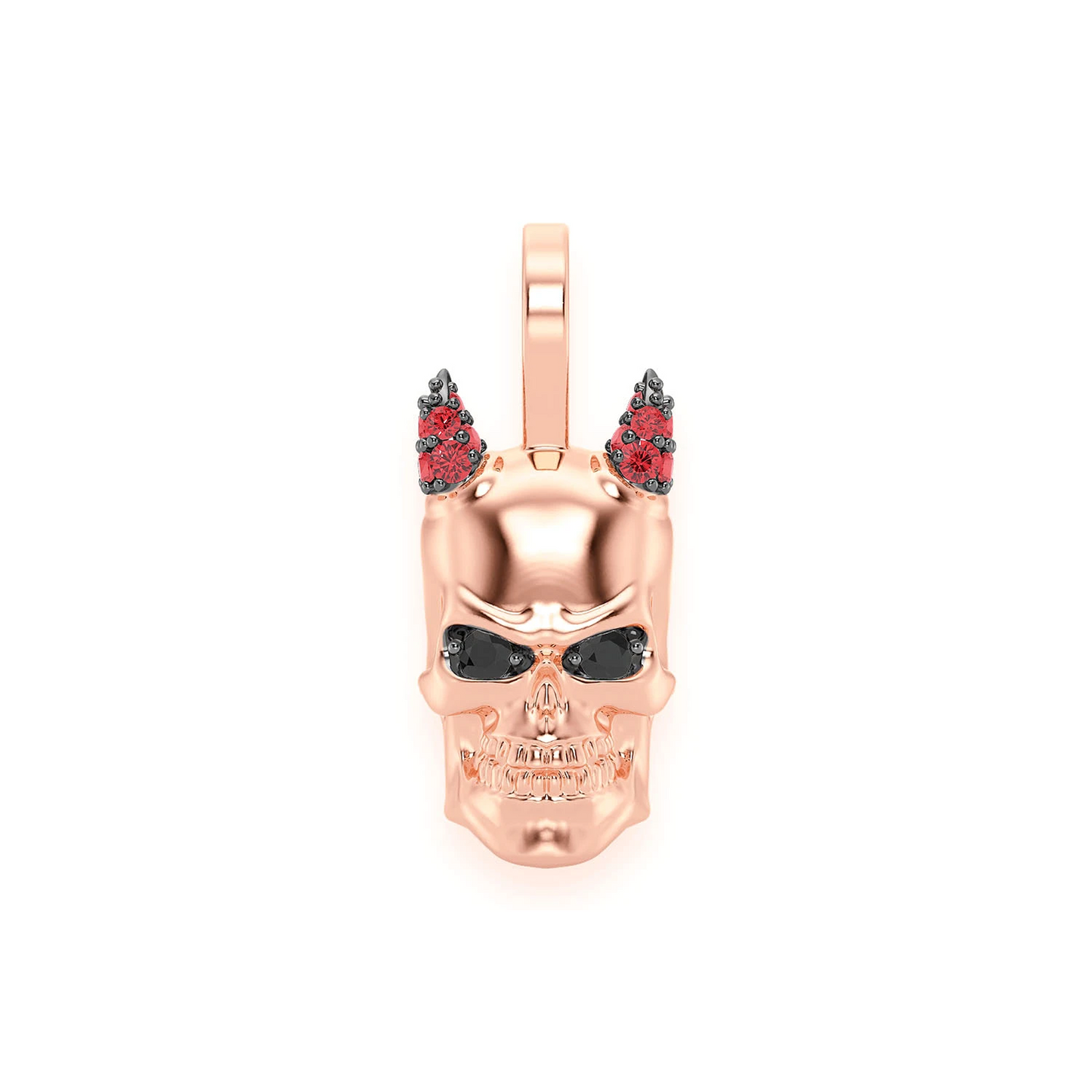 Horned Skull Diamond Pendant in 14K rose gold, front view