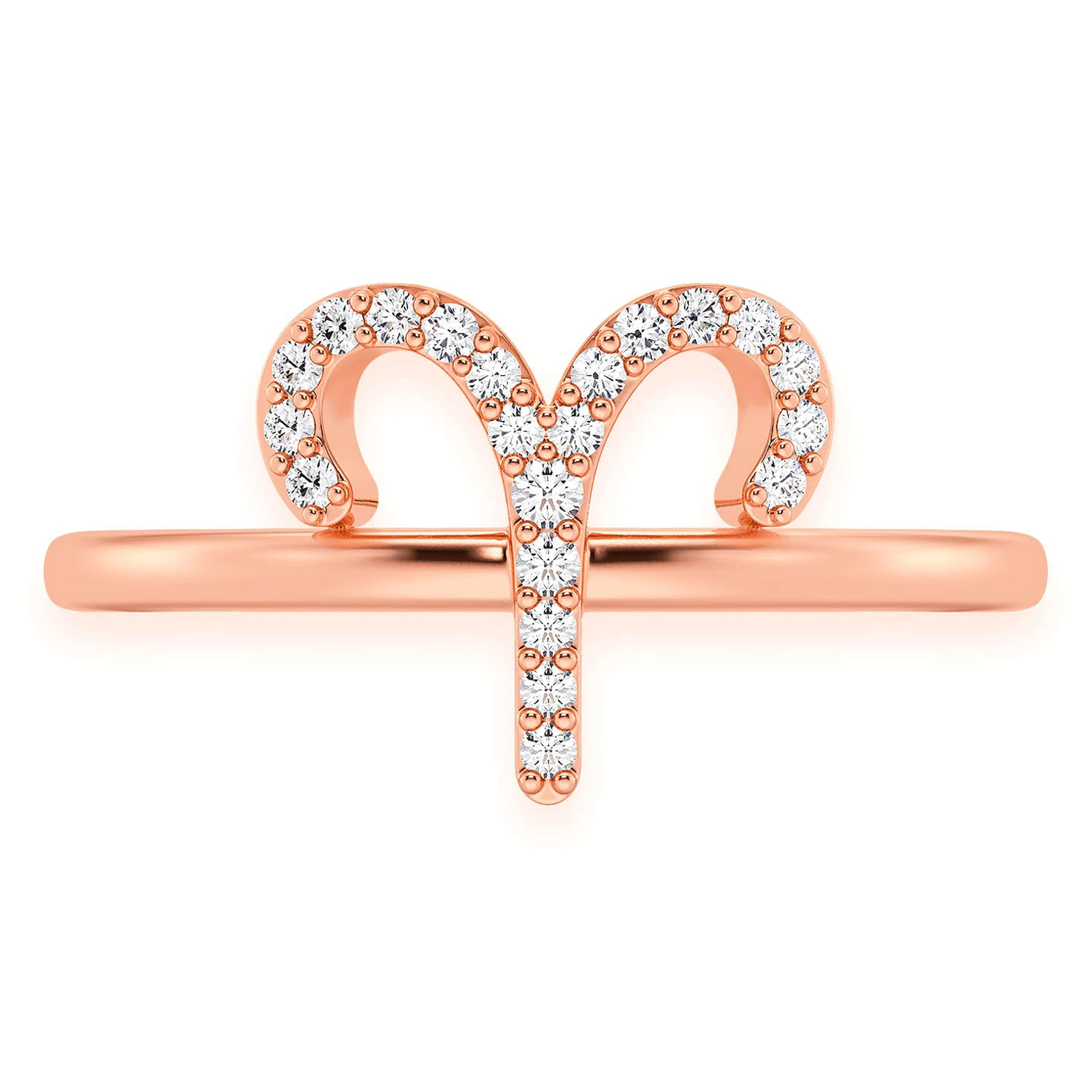 Zodiac Diamond Ring in 14K rose gold, Aries design, front view