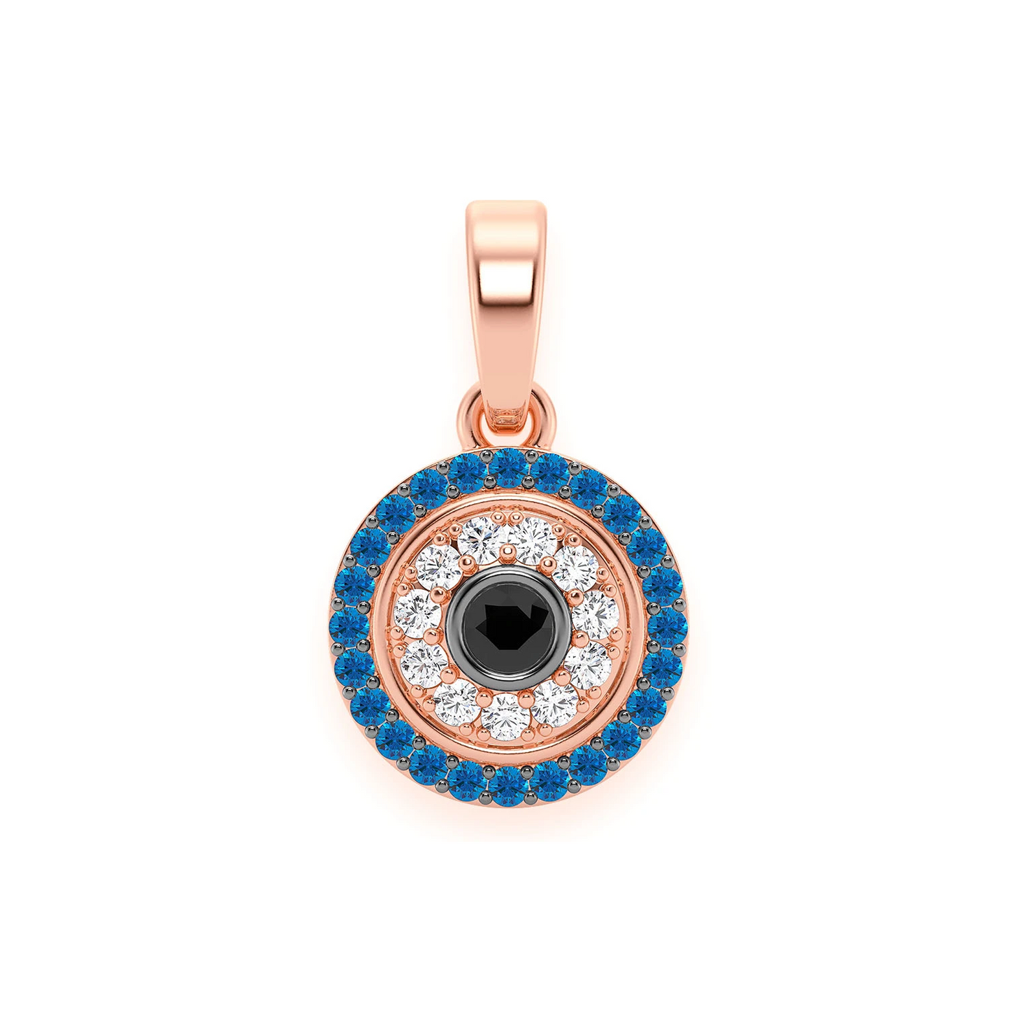 Round Evil Eye Pendant in 14K rose gold, front view