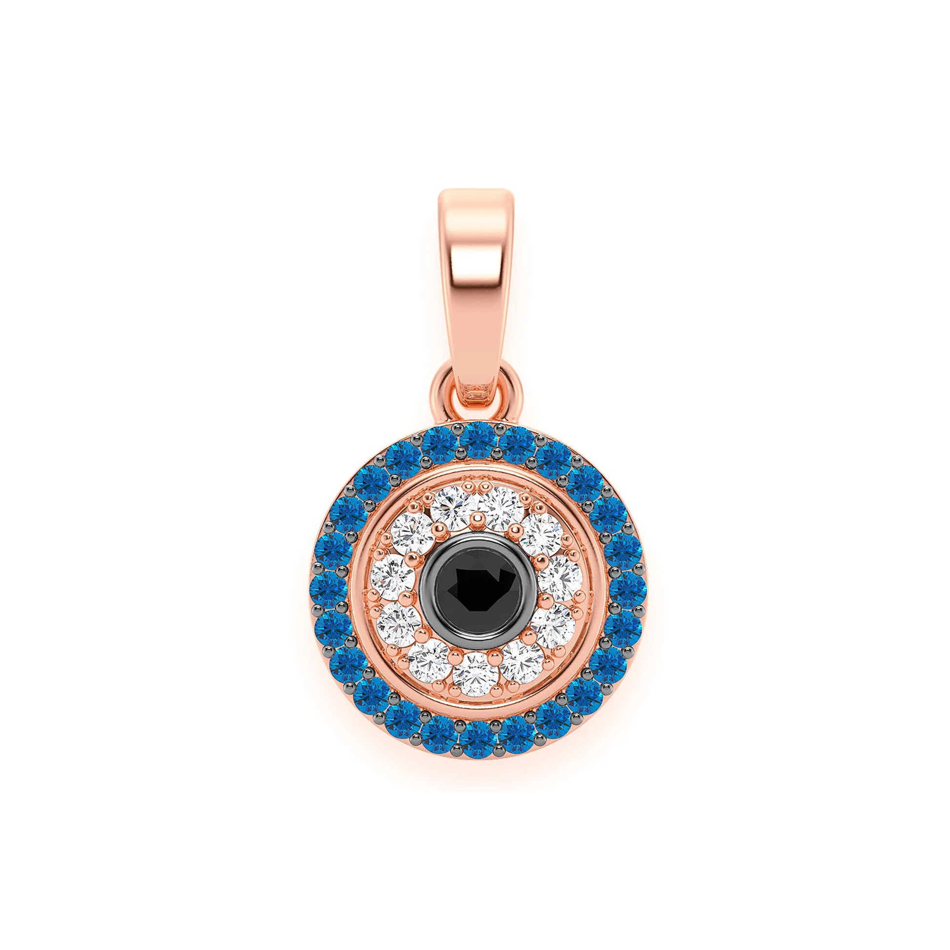 Round Evil Eye Pendant in 14K rose gold, front view