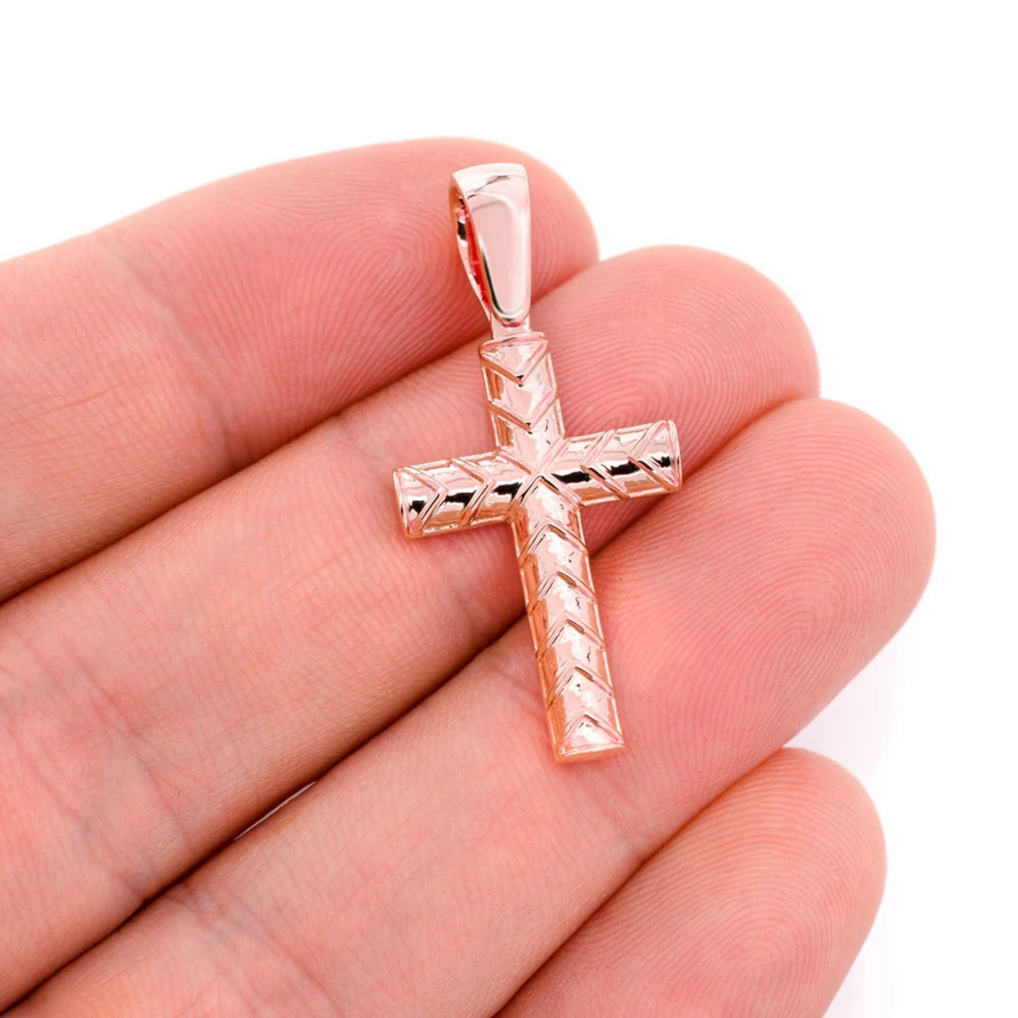 X Design Cross Pendant in 14K rose gold, Set | 0.75ctw, angled view