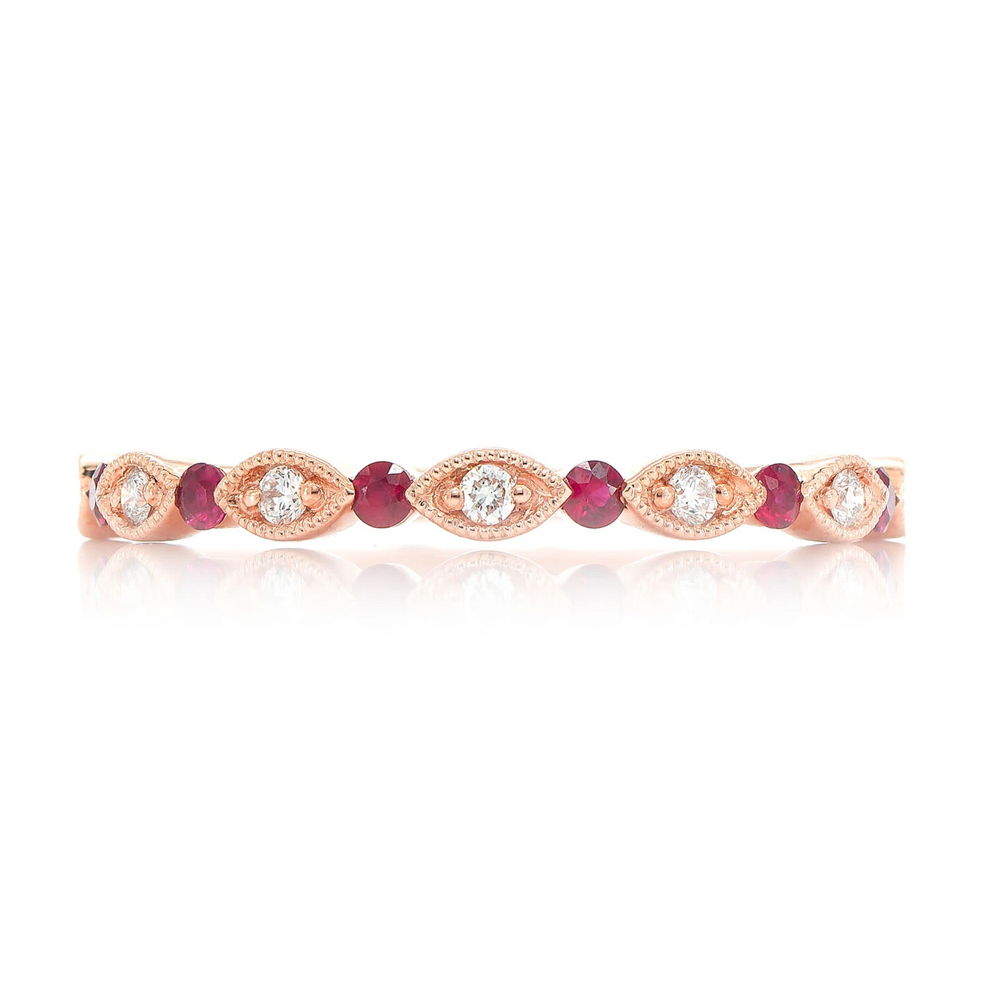 Ruby Diamond Wedding Band Ring in 14K rose gold, front view
