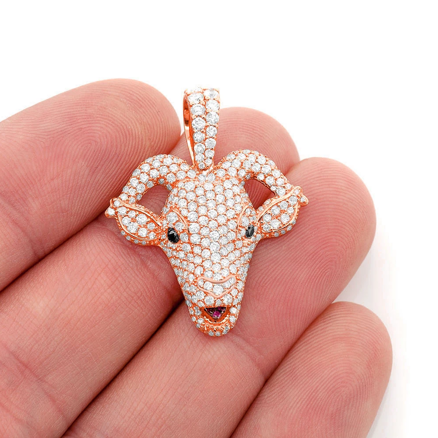 Goat Head Diamond Pendant in 14K rose gold, Large | 2.50ctw, angled view