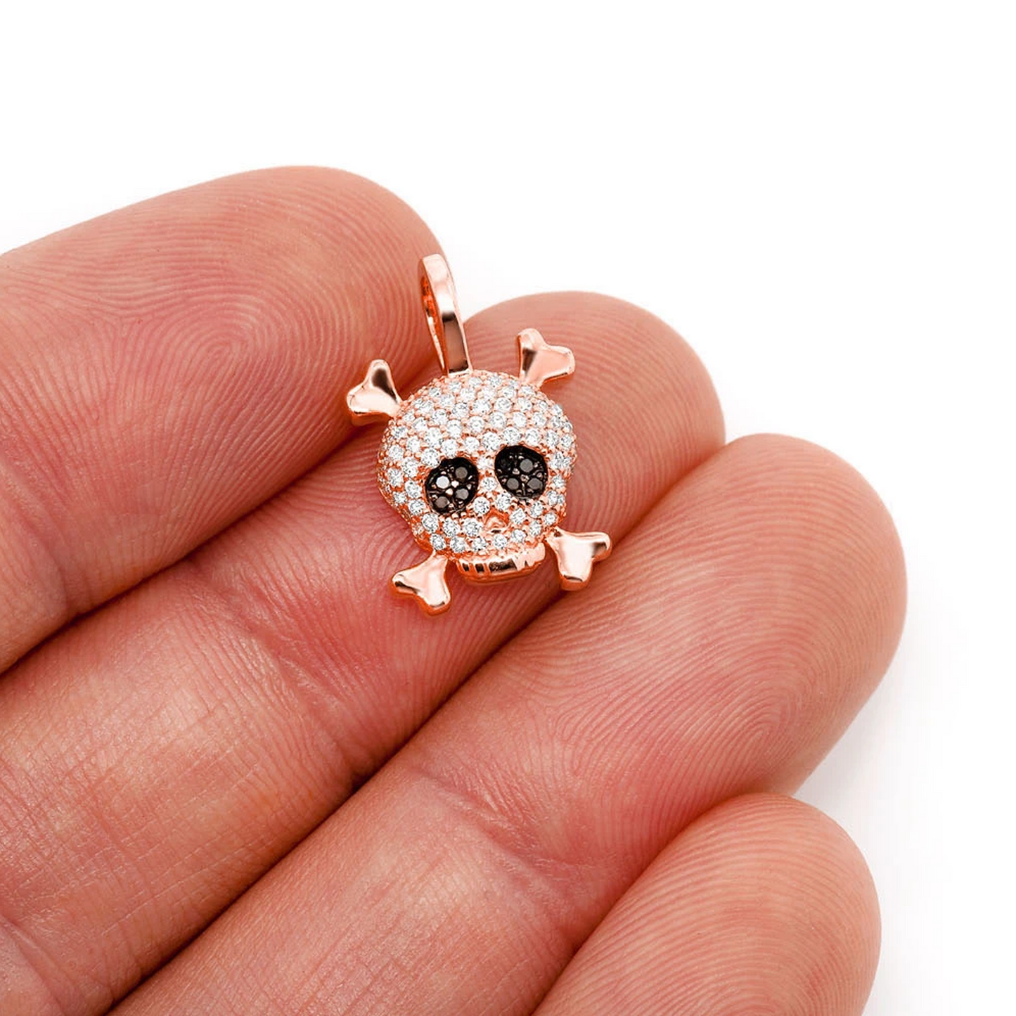 Skull & Crossbones Diamond Pendant in 14K rose gold, alternate view