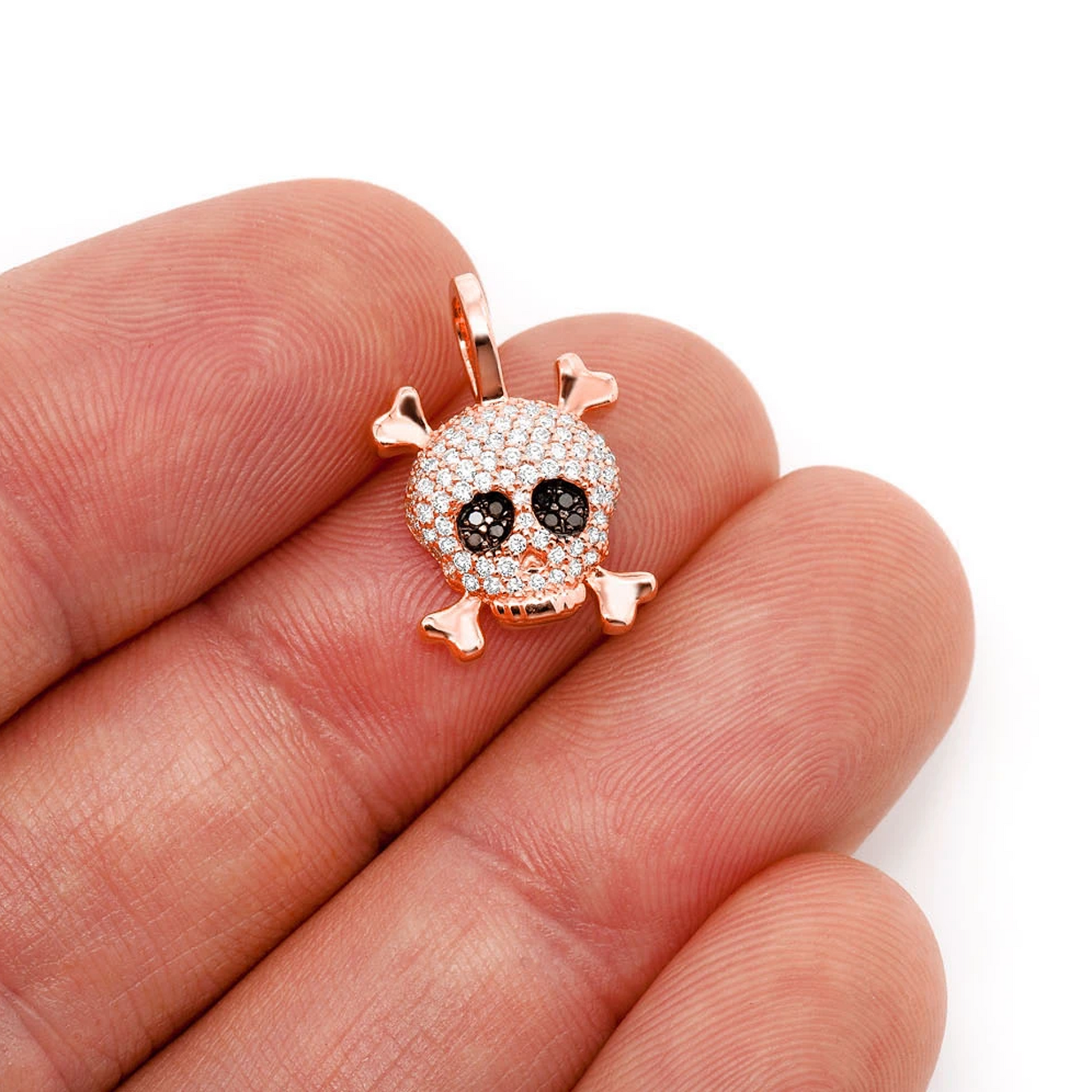 Skull & Crossbones Diamond Pendant in 14K rose gold, alternate view