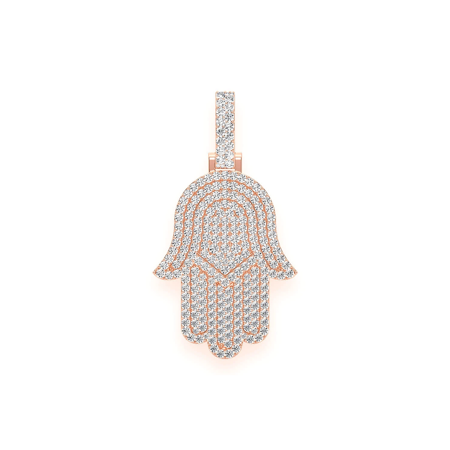 Pavé Hamsa Diamond Pendant in 14K rose gold, Statement | 10.00ctw, front view