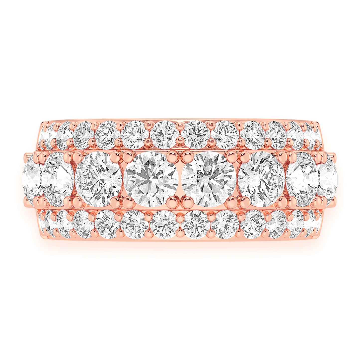 Three Row Diamond Band in 14K rose gold, front view