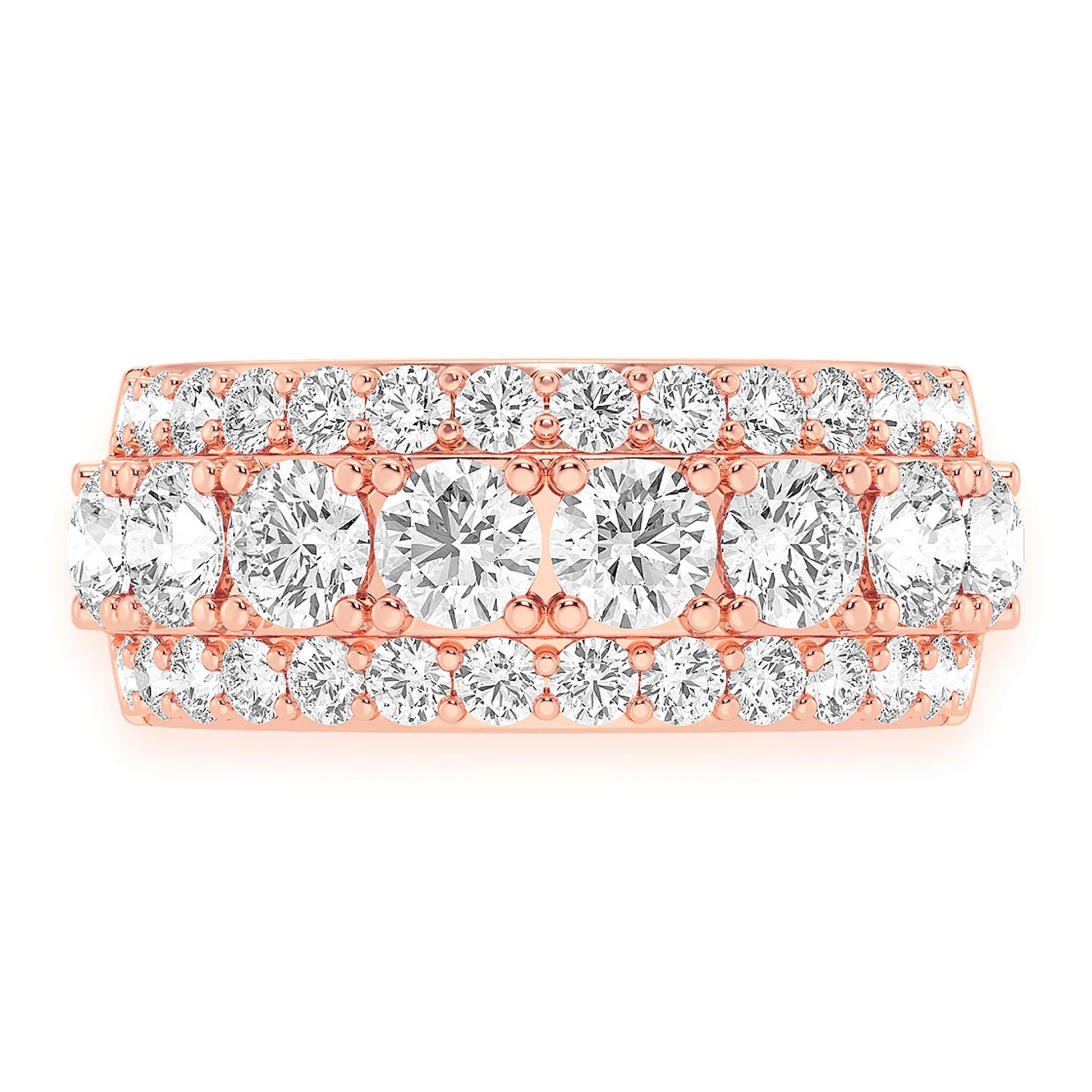 Three Row Diamond Band in 14K rose gold, front view