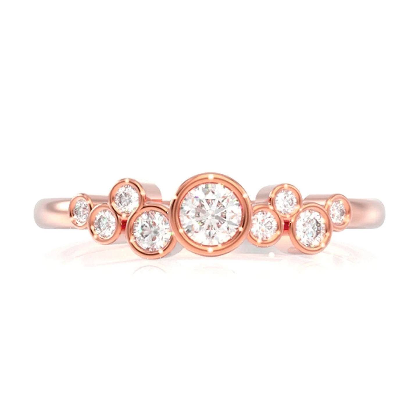 Nine Stone Graduated Bezel Diamond Ring in 14K rose gold, front view