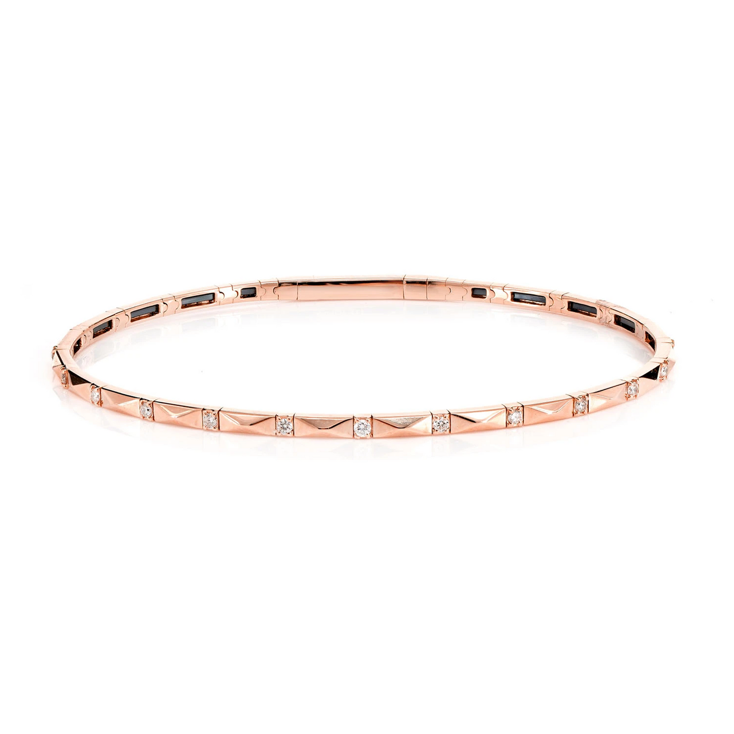 Pointed Rectangle Diamond Flex Bangle Bracelet in 14K rose gold, front view