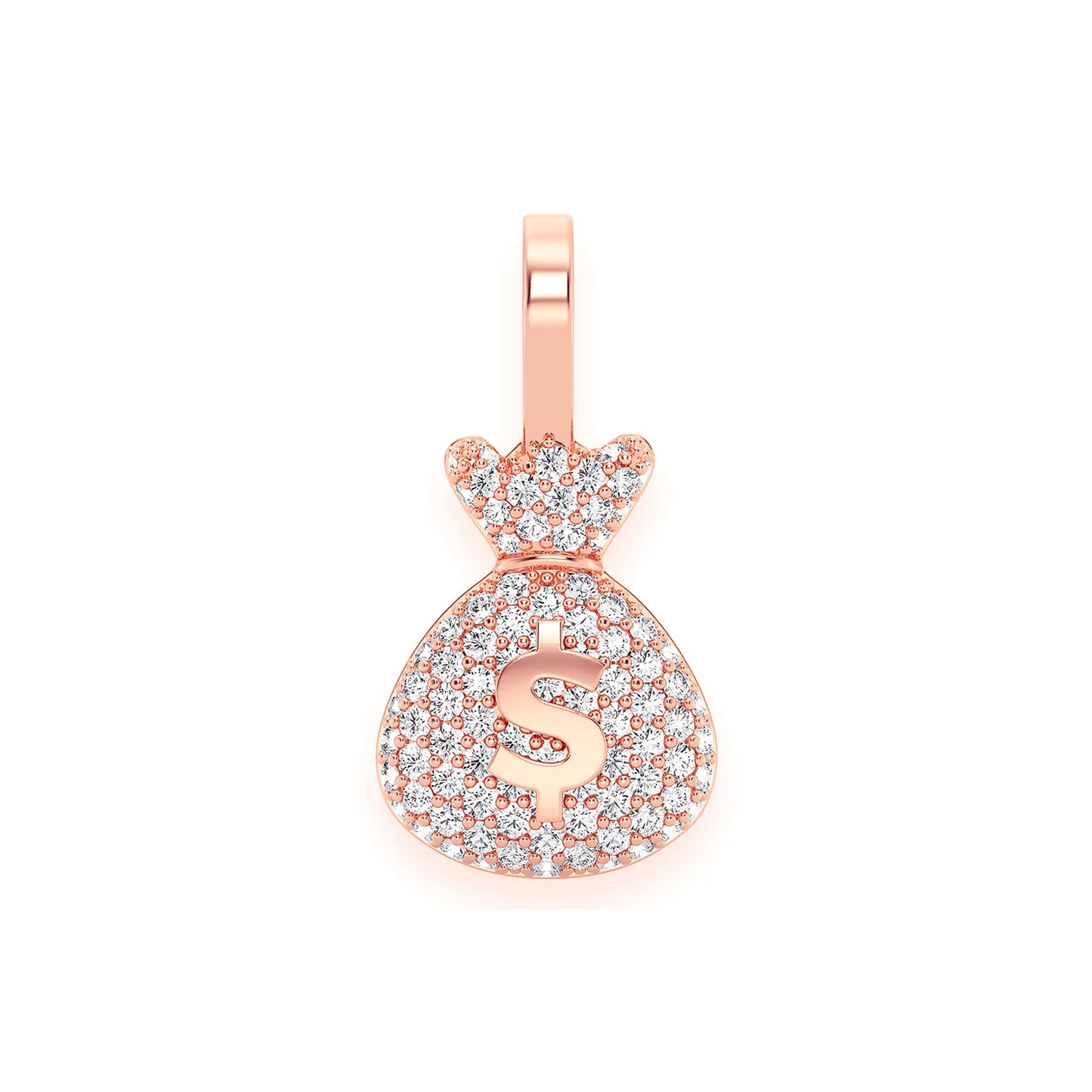 Pavé Money Bag Pendant in 14K rose gold, Signature | 0.33ctw, front view