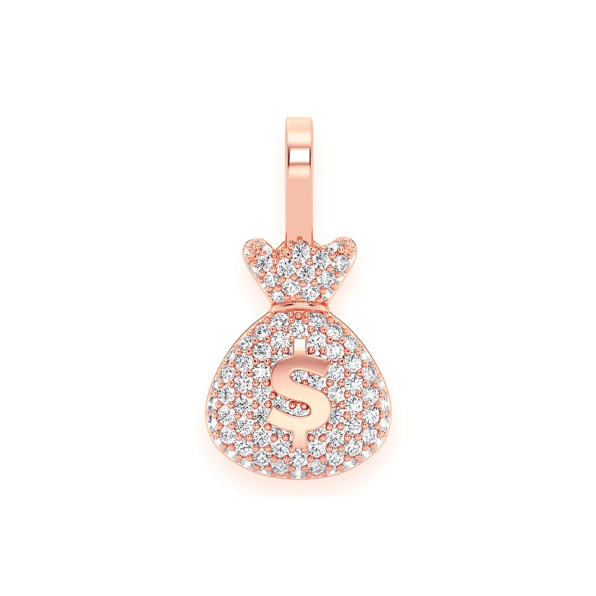 Pavé Money Bag Pendant in 14K rose gold, Signature | 0.33ctw, front view