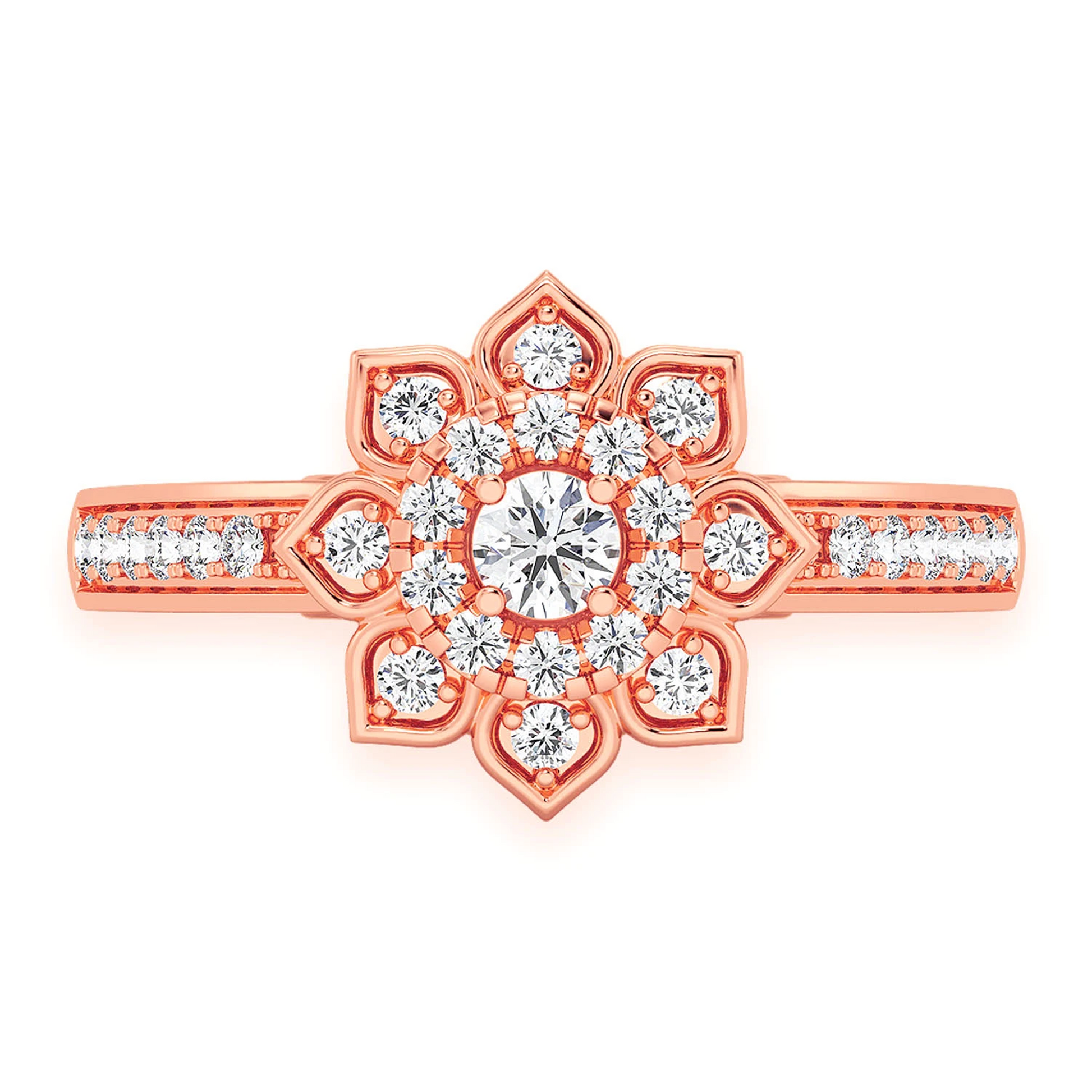 Single Band Layered Floral Engagement Ring in 14K rose gold, front view